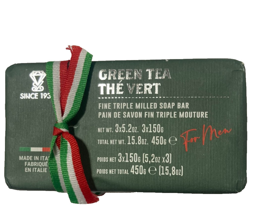 New Green Tea The Vert Soap Bar Set 3x150g Italian Triple Milled Luxury Bath