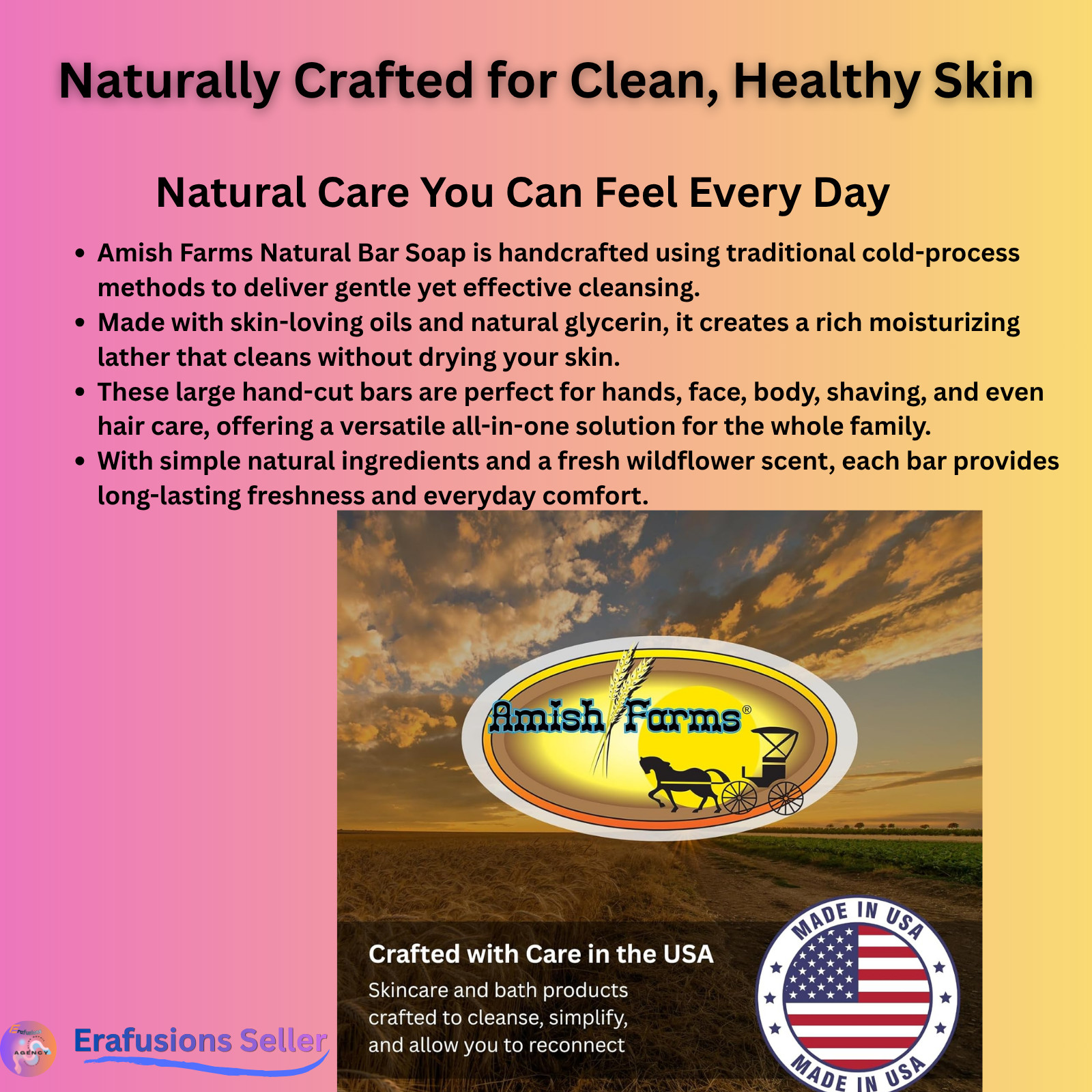 Amish Farms Handmade Natural Soap 5 Pack Moisturizing Cold Process Body Face Bar