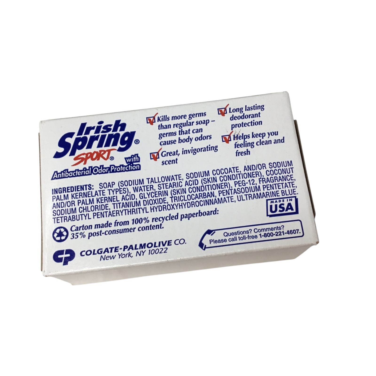 Irish Spring Sport Soap Vtg NIB 4.5 oz Bath Size Bar NOS Deodorant Sealed