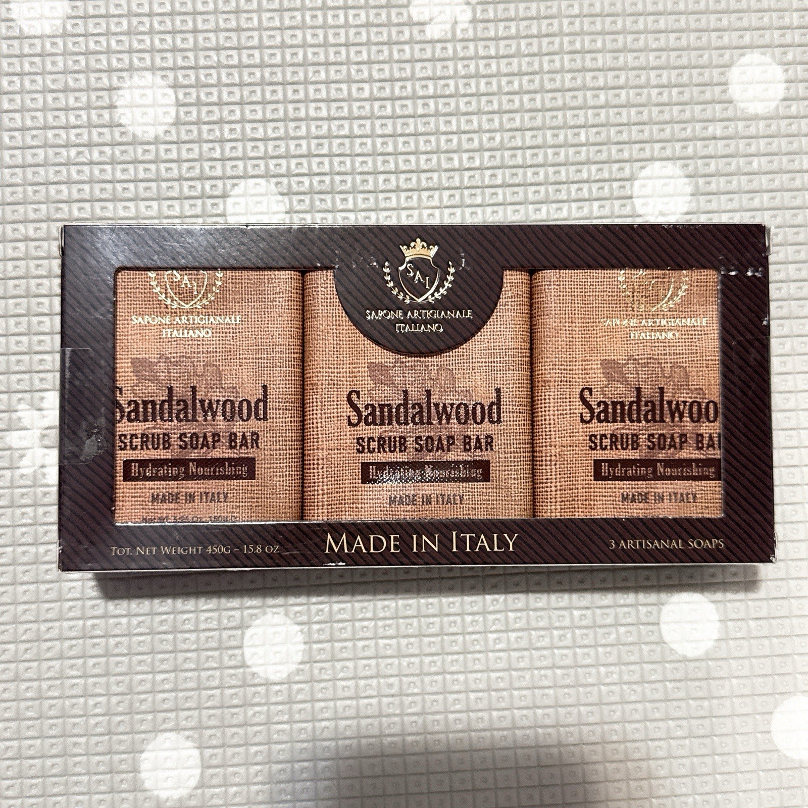 3x Sai Sapone Artigianale Italiano Sandalwood Face & Body Crub Soap