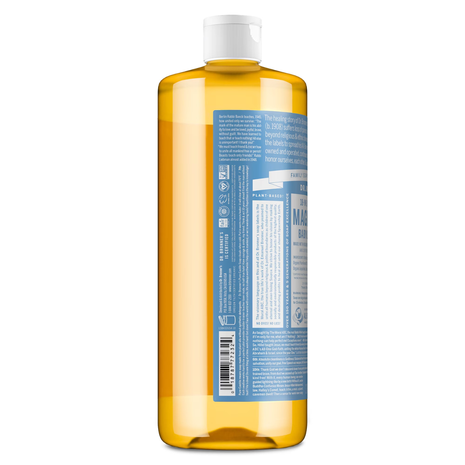 (2 Pack) Dr. Bronner’s Pure-Castile Liquid Soap Unscented, 32 oz, Baby All Ages