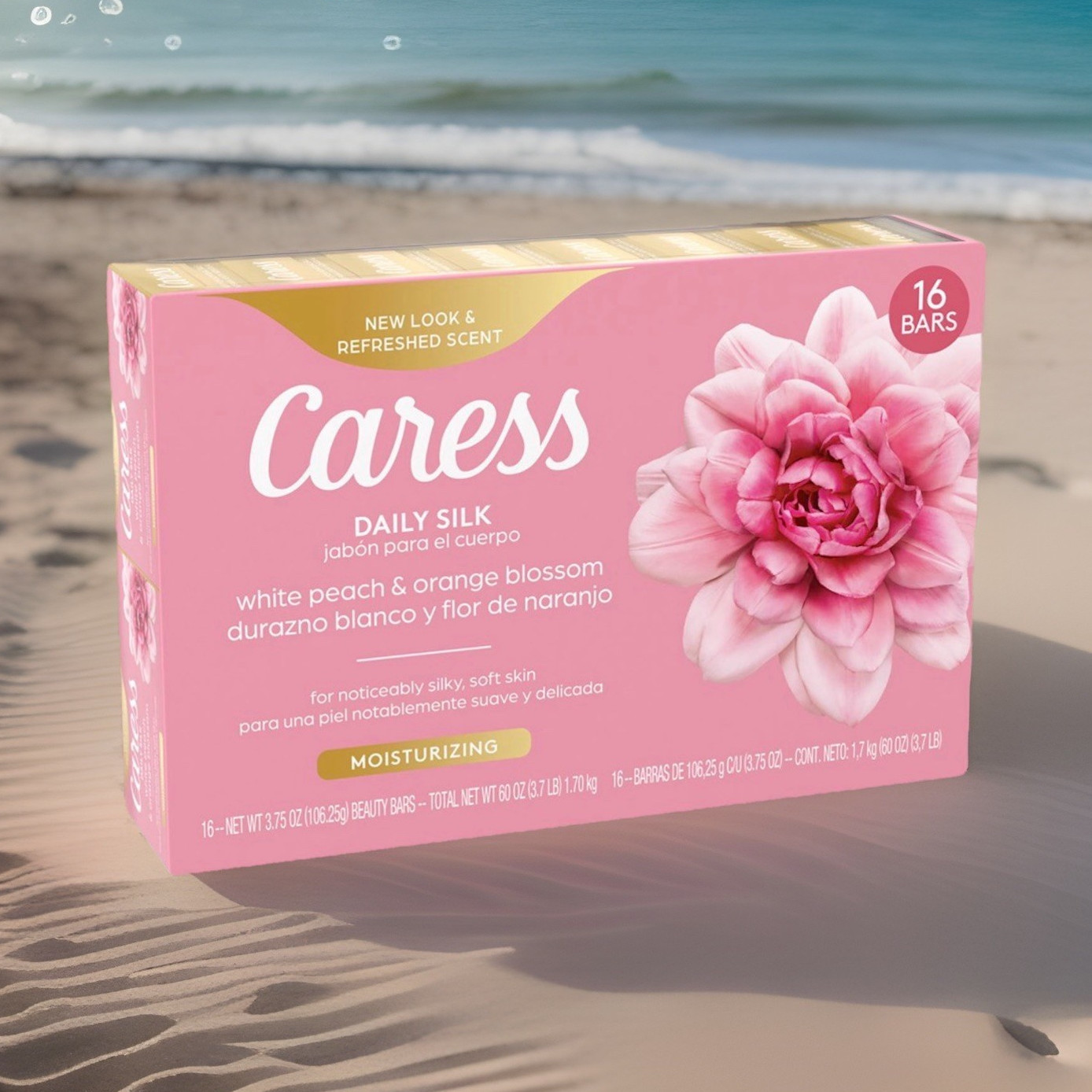 Caress Daily Silk Moisturizing Body Bar Soap White Peach Orange Blossom 16 Bars