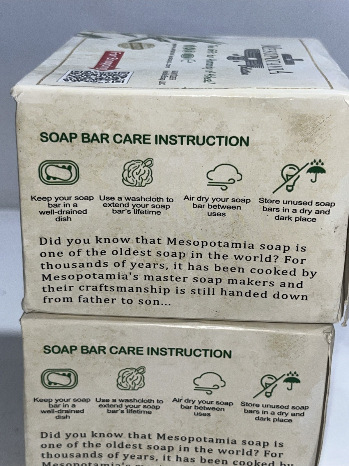2 Box’s Mesopotamia Natural Olive Bar Soap, 14oz Each Bar, 4 Bars Total