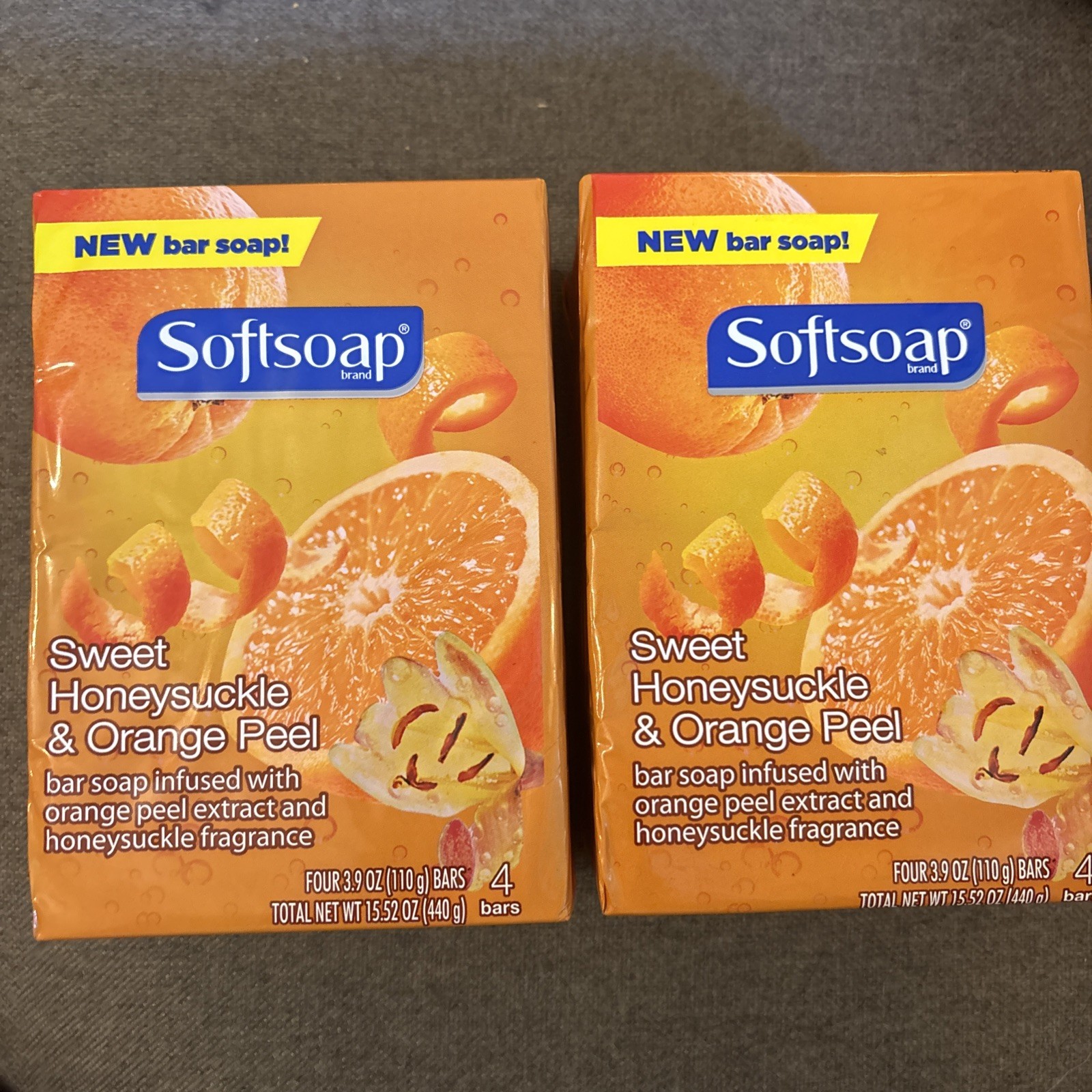 Softsoap Sweet Honeysuckle & Orange Peel Bar Soap 4 Bars 3.9 oz Lot of 2 New