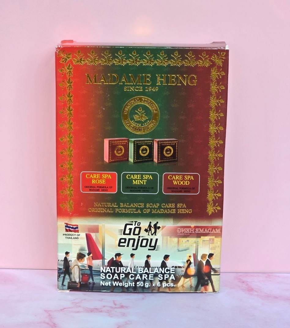 Madame Heng Natural Balance Soap Gift Set 6 Bars 50g Rose Mint Wood Thailand