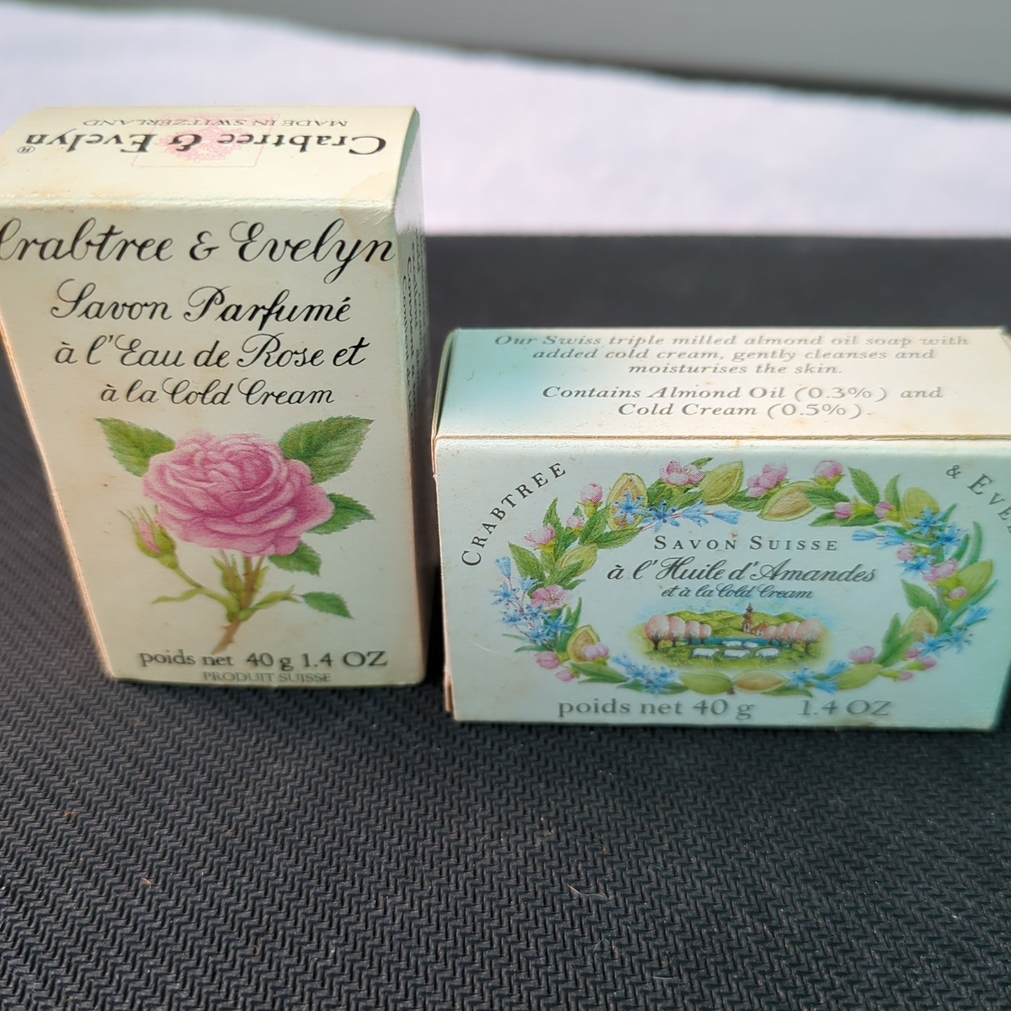 Crabtree & Evelyn Vintage Soap 1.4 Oz 1 1987 Rose Water & 1 1990 Swiss Almond