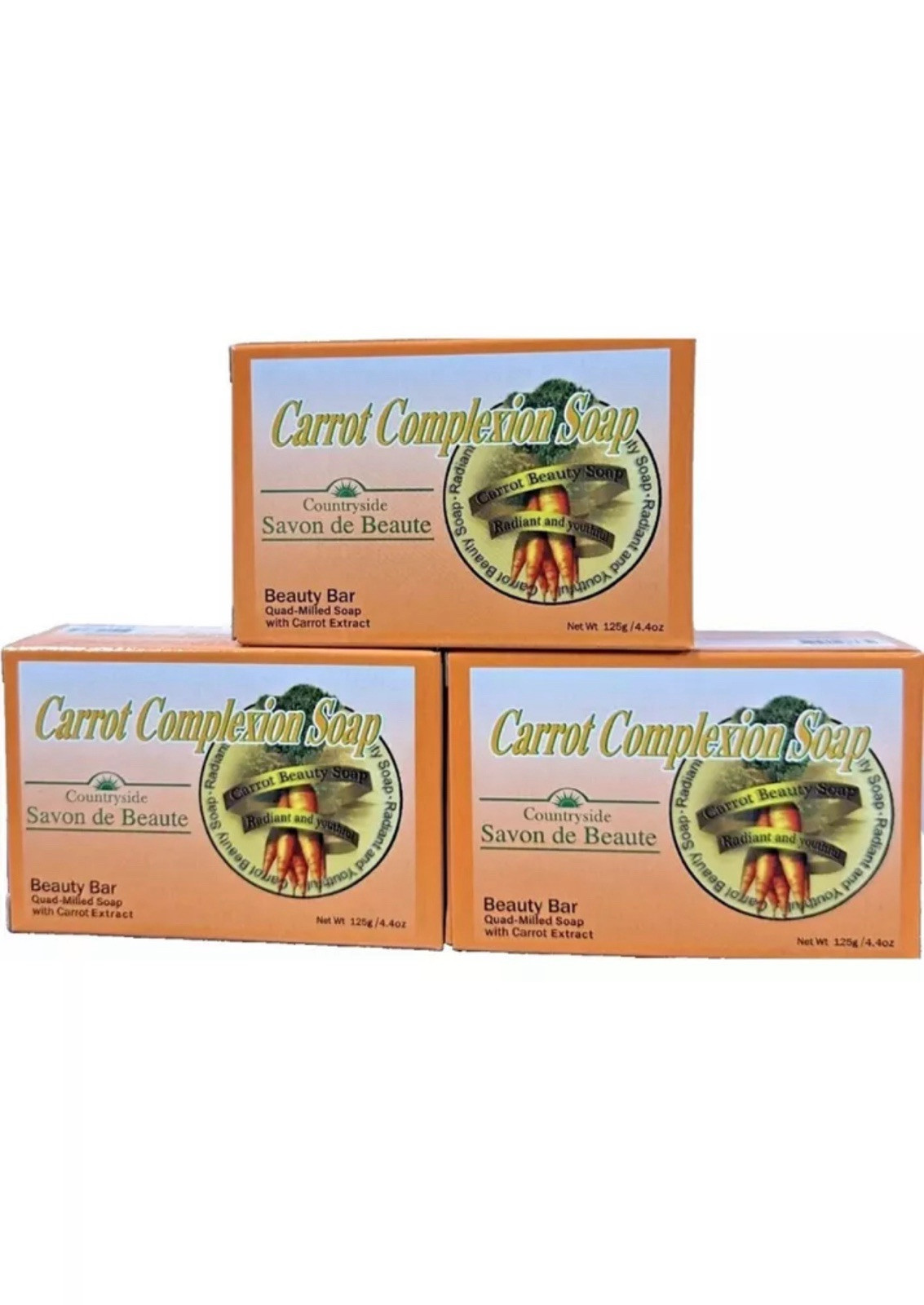 3-PACKS CARROT COMPLEXION SOAP BEAUTY BAR WITH CARROT OIL 4oz / 125g (each)