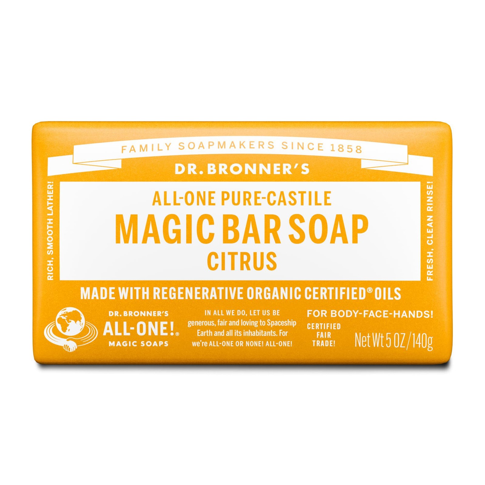 7x Dr. Bronner’s Pure Castile Bar Soap – Made with Organic Oils, For Face, Body