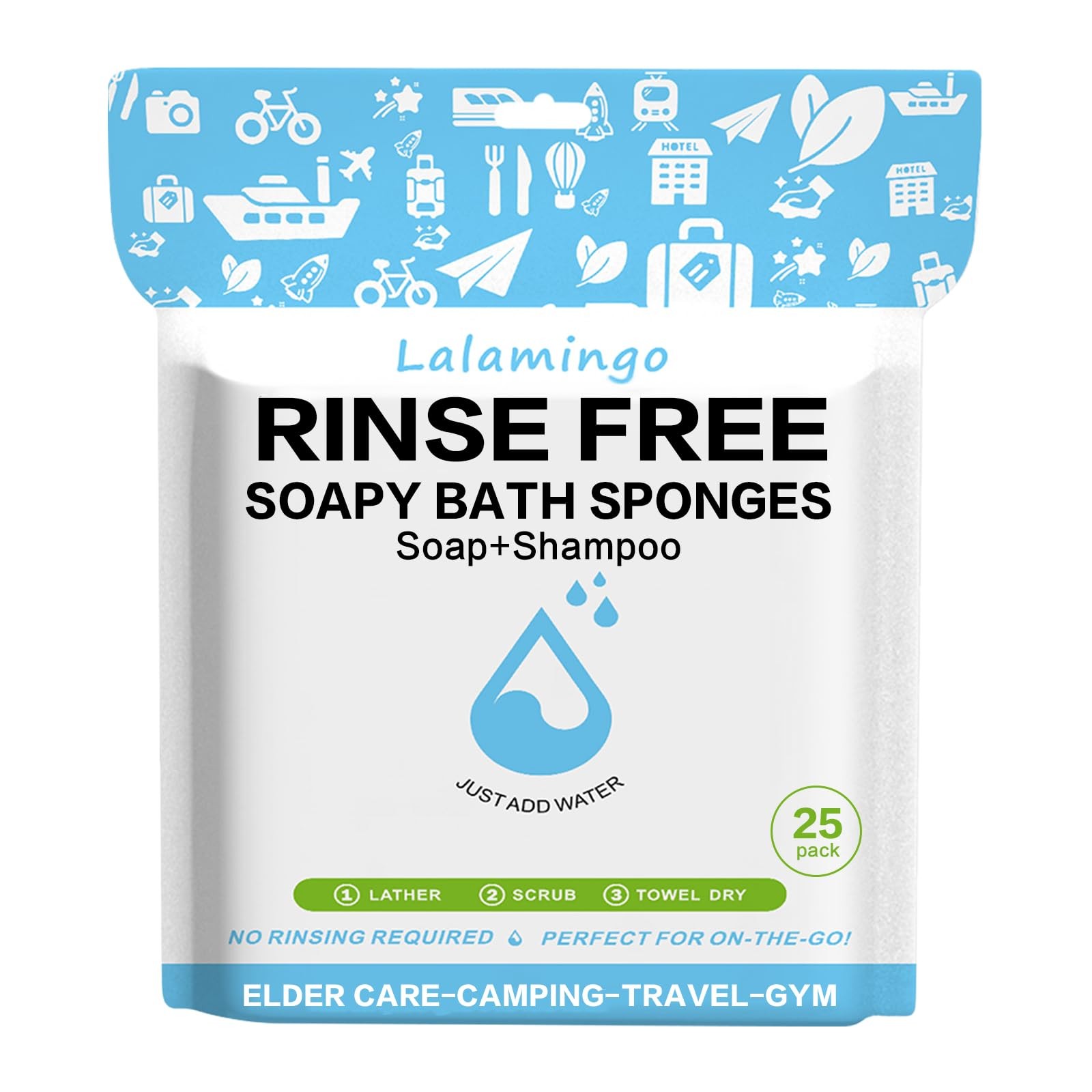 No Rinse Bathing Wipes for Adult Rinse Free Bath Sponges Soap Infused Dry Shower