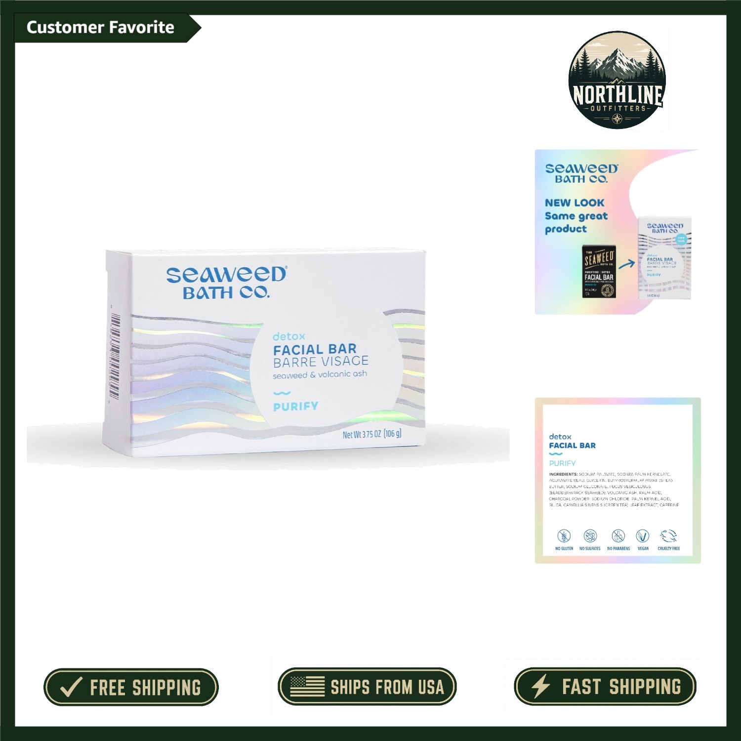 Gentle Exfoliating Facial Bar Soap, 3.75oz with Seaweed & Volcanic Minerals