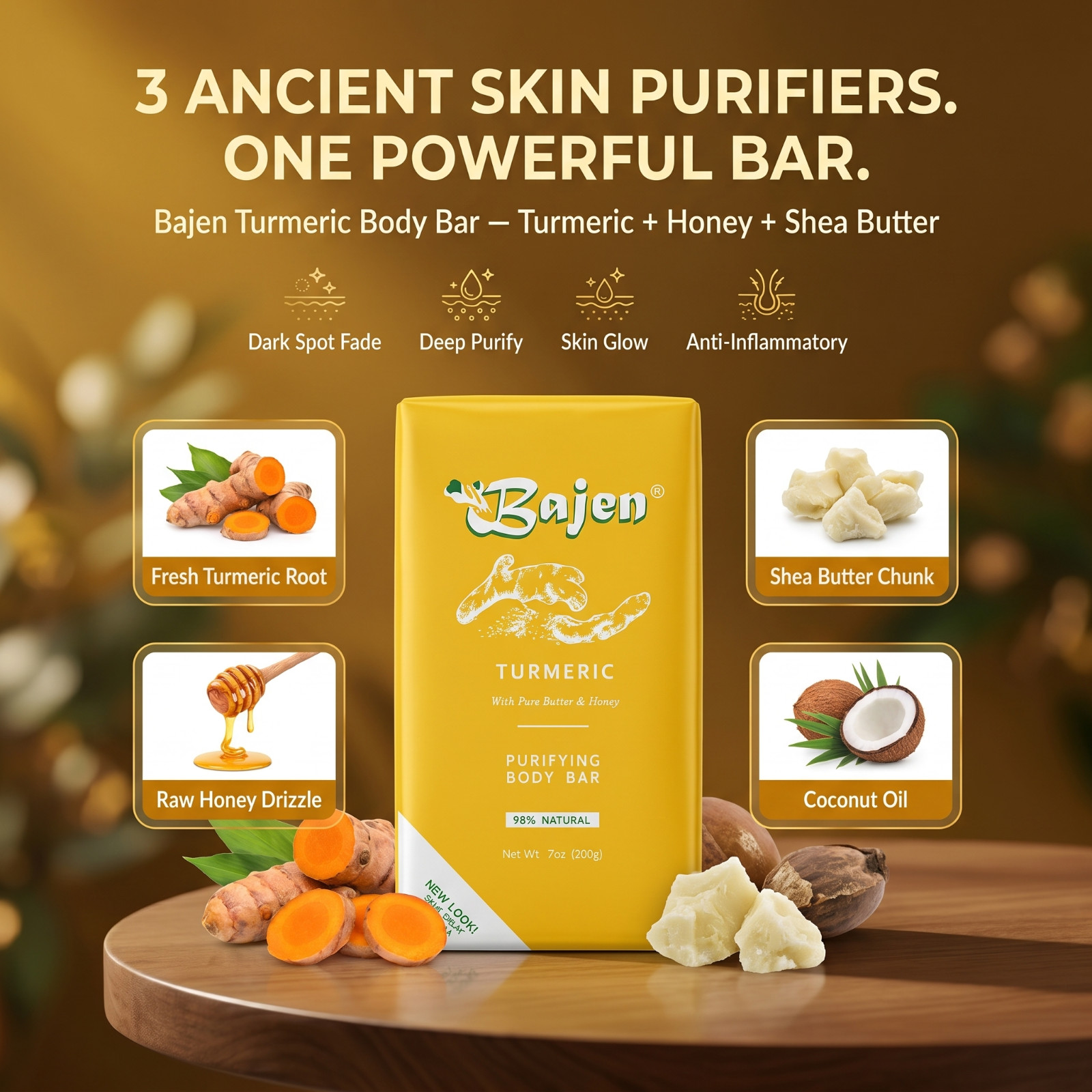 TURMERIC PURIFYING SOAP – Pure Body Dark Spot Fade Acne Defense Glow Honey 7oz