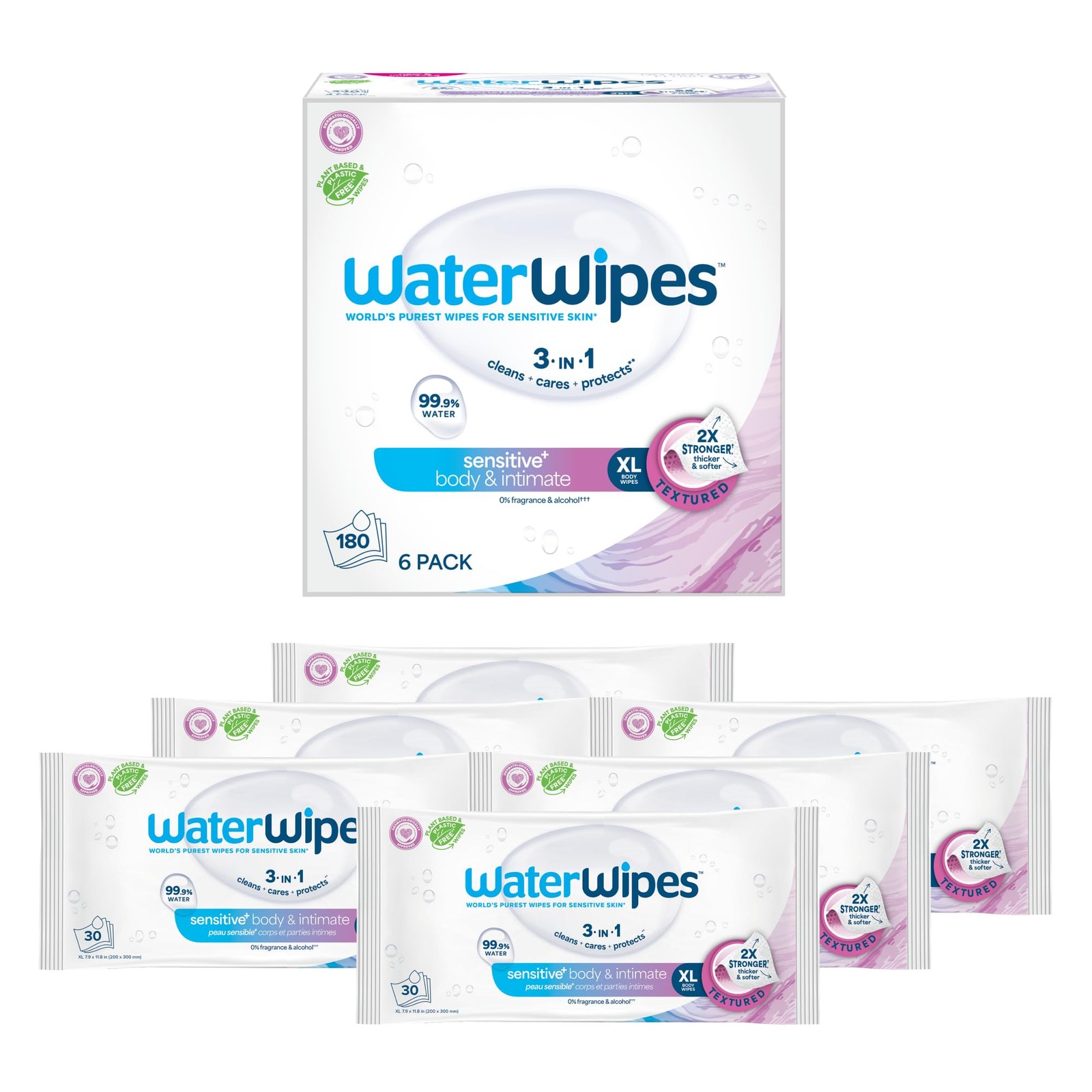 99.9% Purified Water Adult Wipes – 6 Packs of Gentle, Fragrance-Free Cleansing