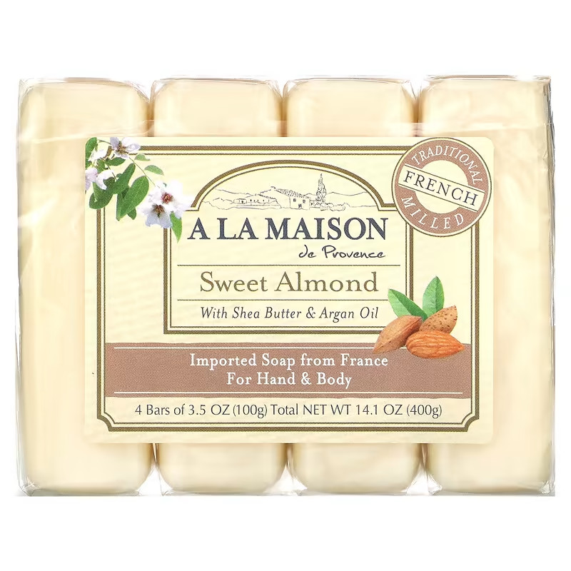 A La Maison Sweet Almond Bar Soap with Shea Butter & Argan Oil 4 Pack