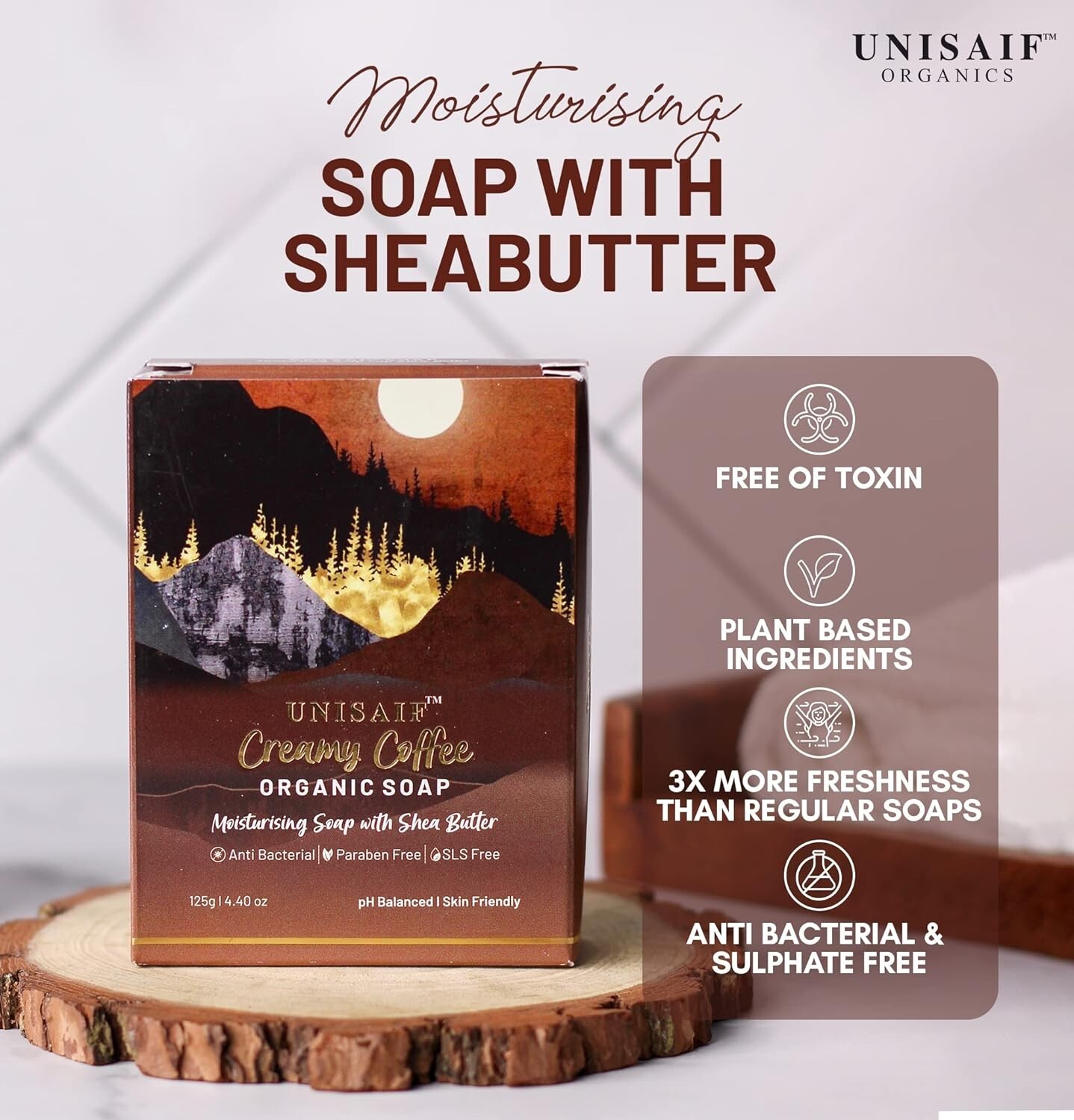 Unisaif Creamy Coffee Organic Body Soap Bar, Moisturizing Soap With Shea Butter