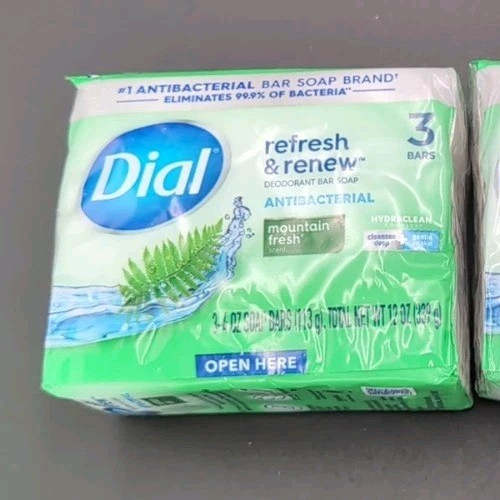 Dial Antibacterial Bar Soap, Refresh & Renew, White, 4 oz, 3 Bars
