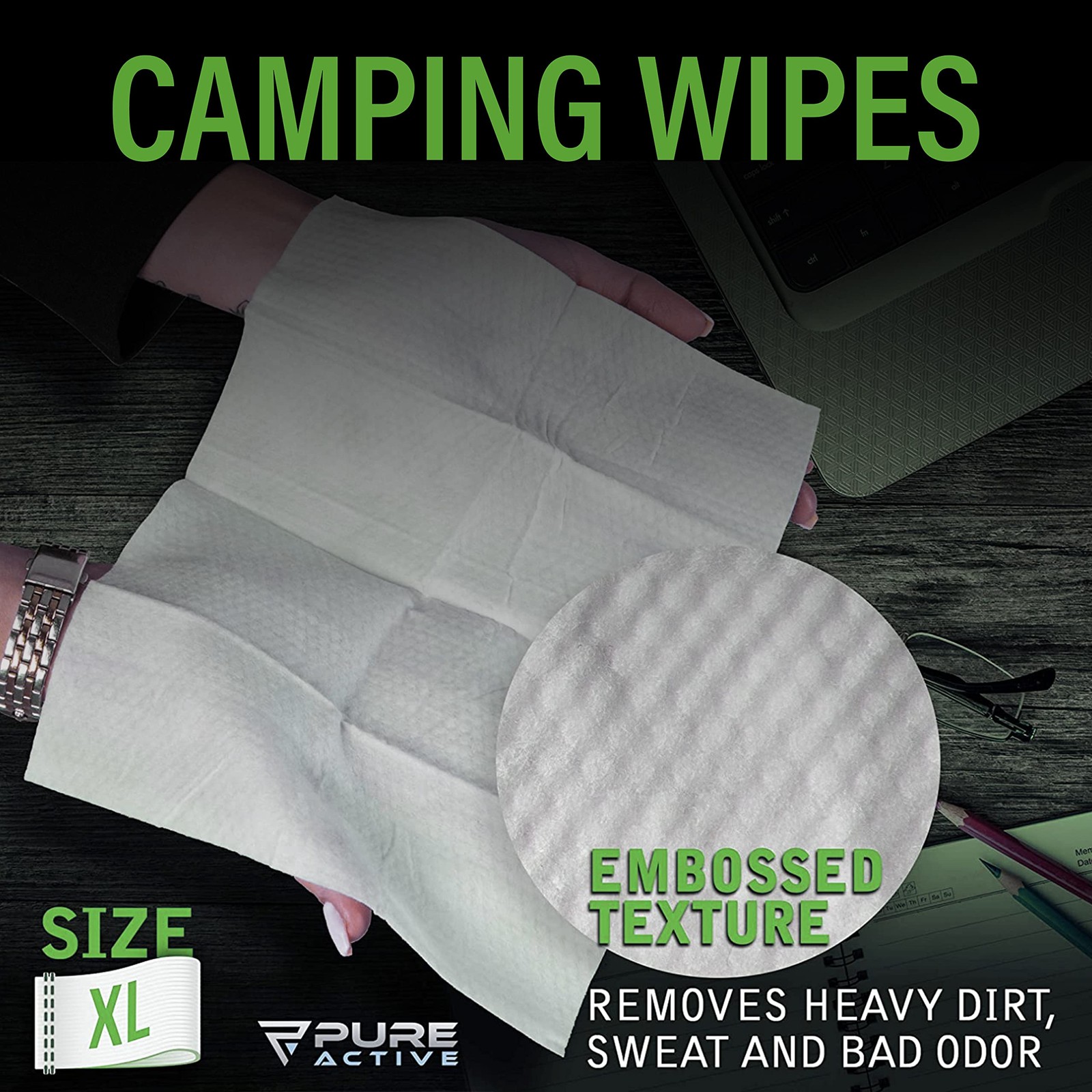 Body Wipes for Camping 50 XXL Camping Wipes 12”x 12”, Shower Body Wipes for…