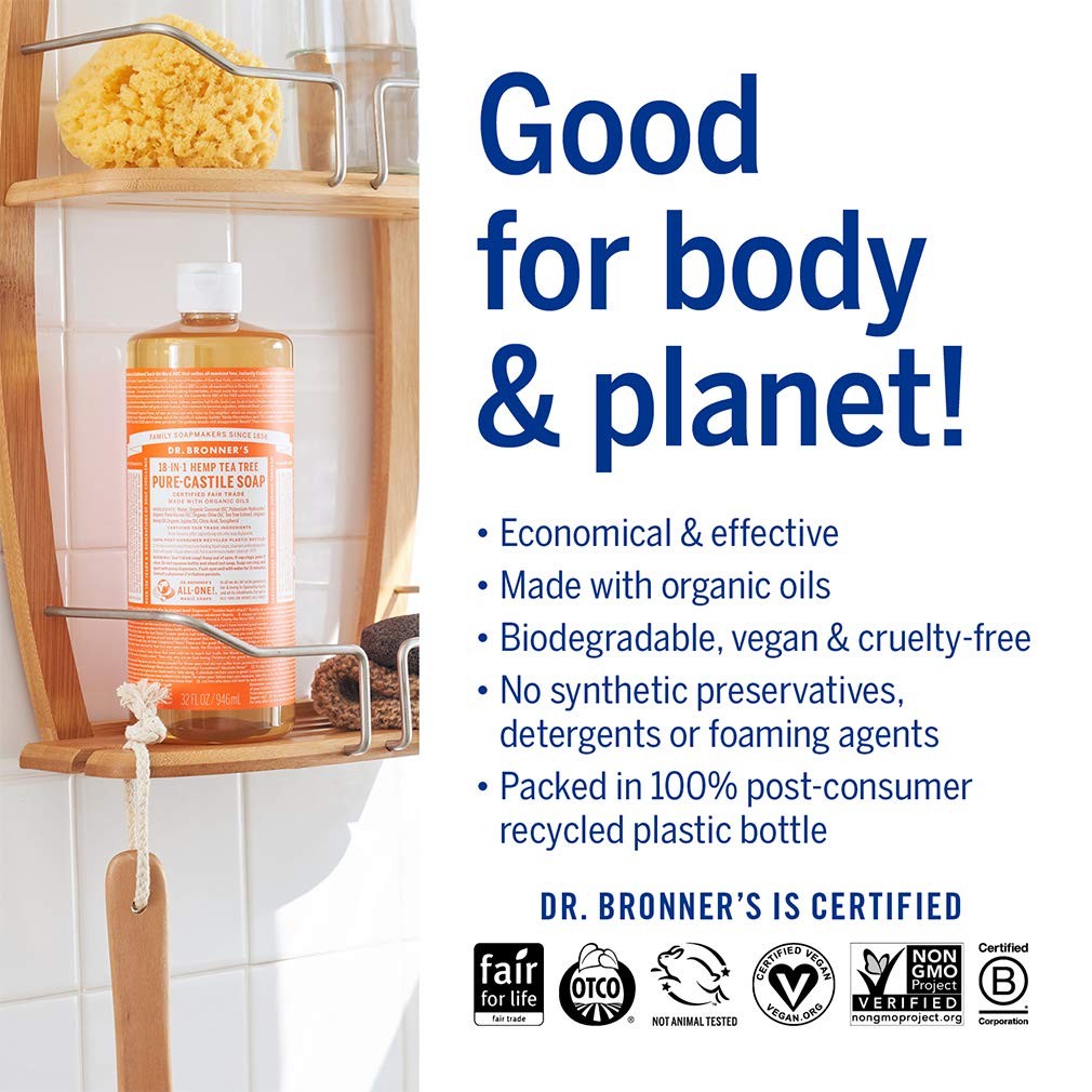 Dr Bronner’s Organic Fair Trade Castile Liquid Soap 32 Oz All Purpose Cleaner