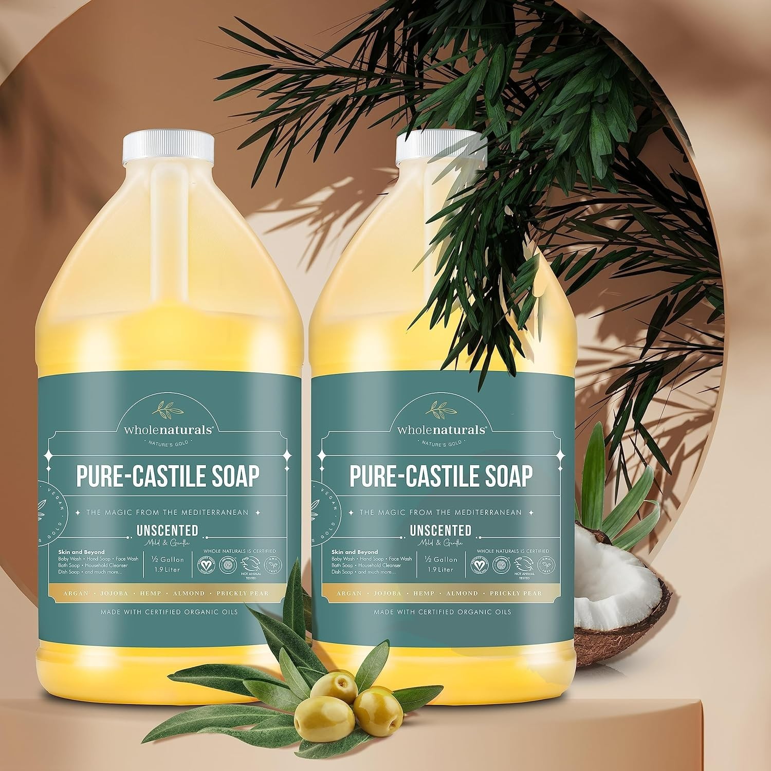 Natural Unscented Castile Soap – 128oz Total | , Cruelty-Free, Eco-Friendly