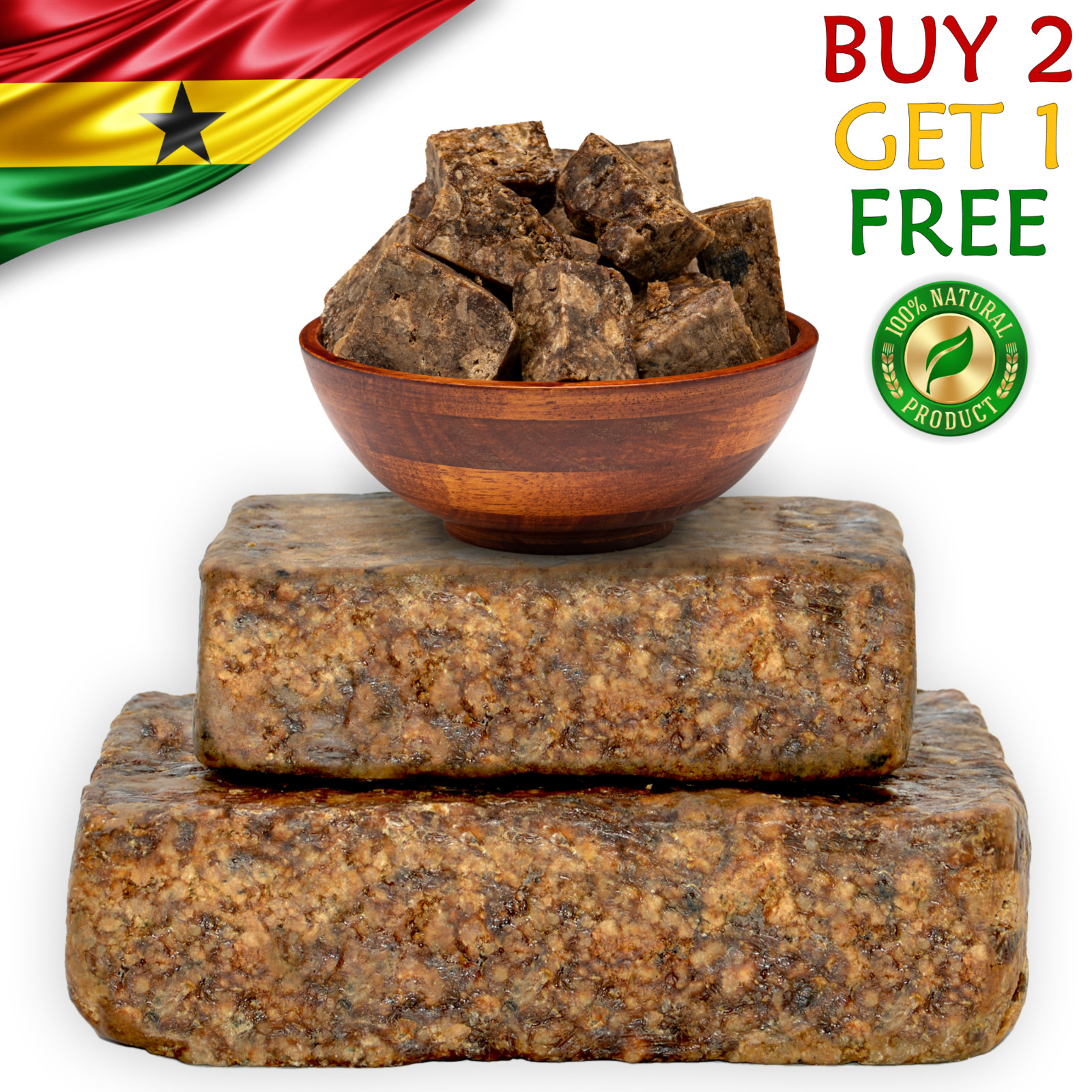 Raw African Black Soap Bar 8 oz. 100% Pure Natural Organic Ghana Body Face Wash