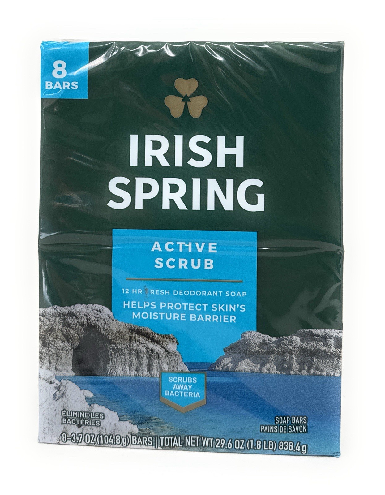 Irish Spring Deep Action Scrub Bar Soap 8 Bars Exfoliates Deodorant Soap