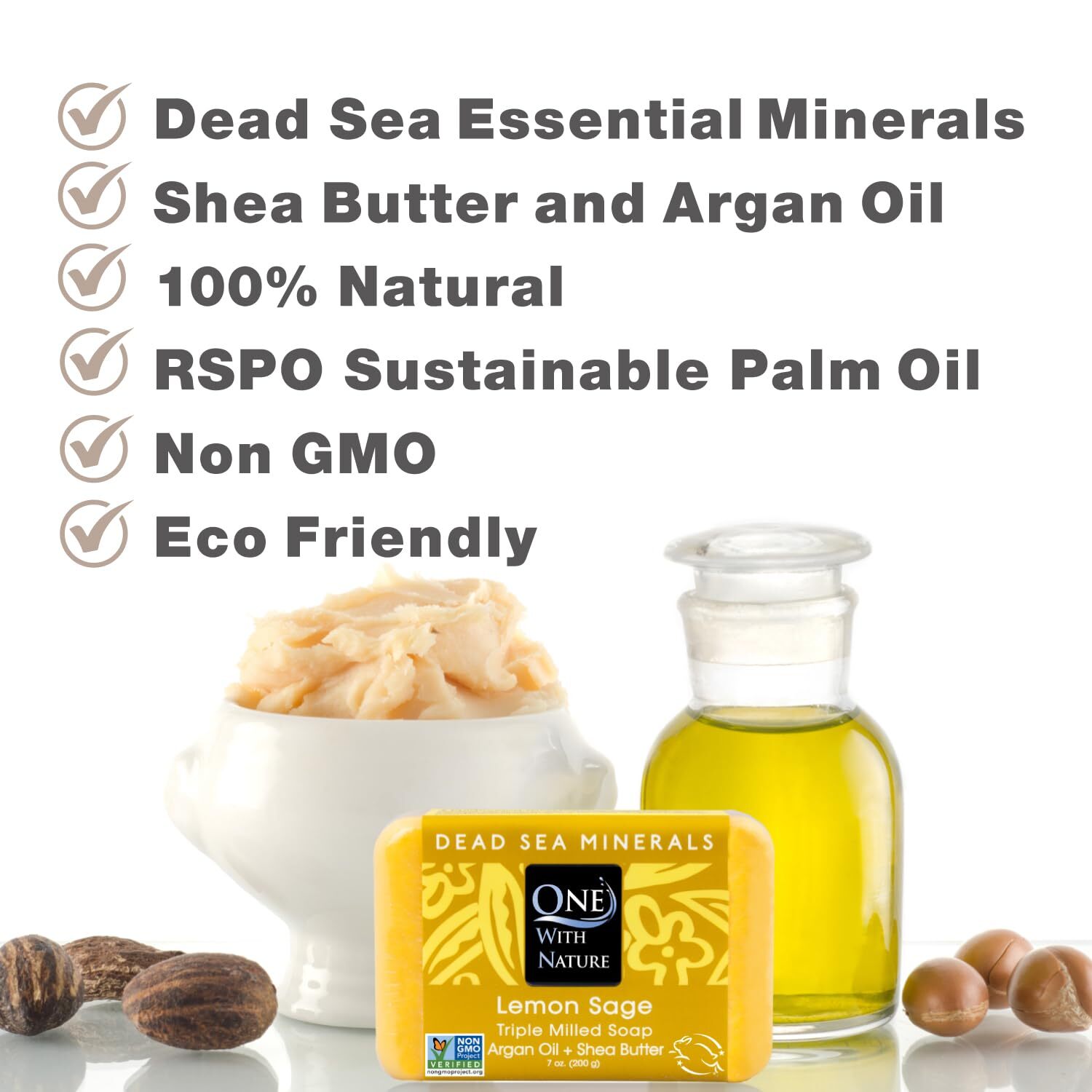 Lemon Sage Soap Bar Pack of 3 with Argan and Shea Oil for All Skin Types