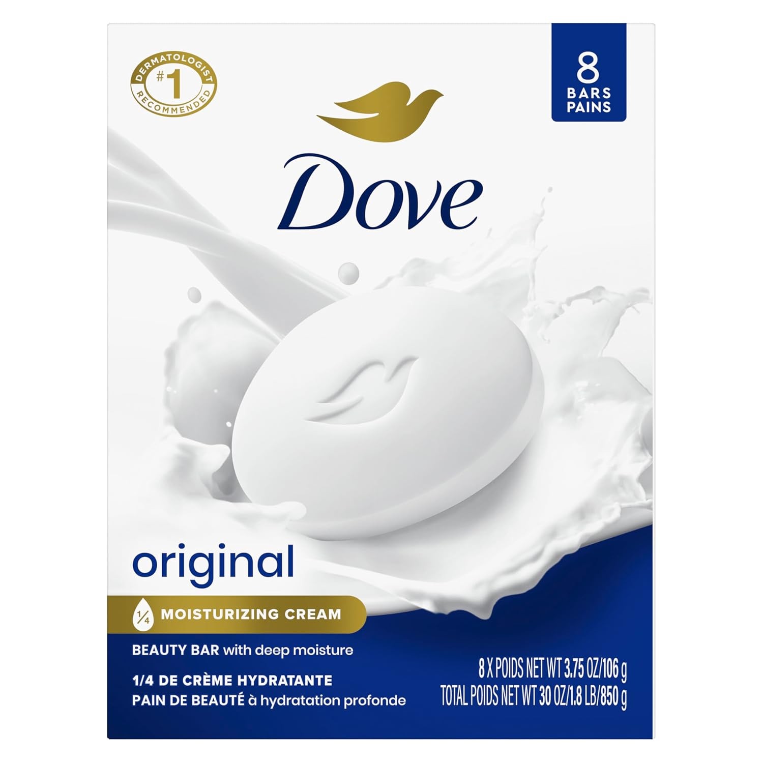 Dove Beauty Bar Original Soap Moisturizing Cream 3.75 Oz 8 Count