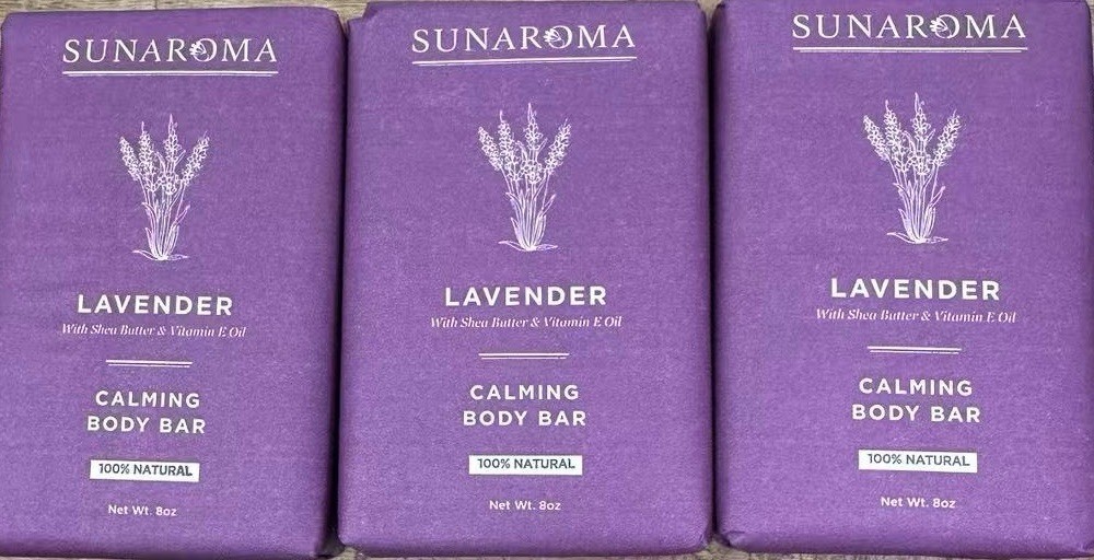 Sunaroma Calming Body Bar Lavender Shea Butter & Vitamin E Oil, 8oz X3 Bars
