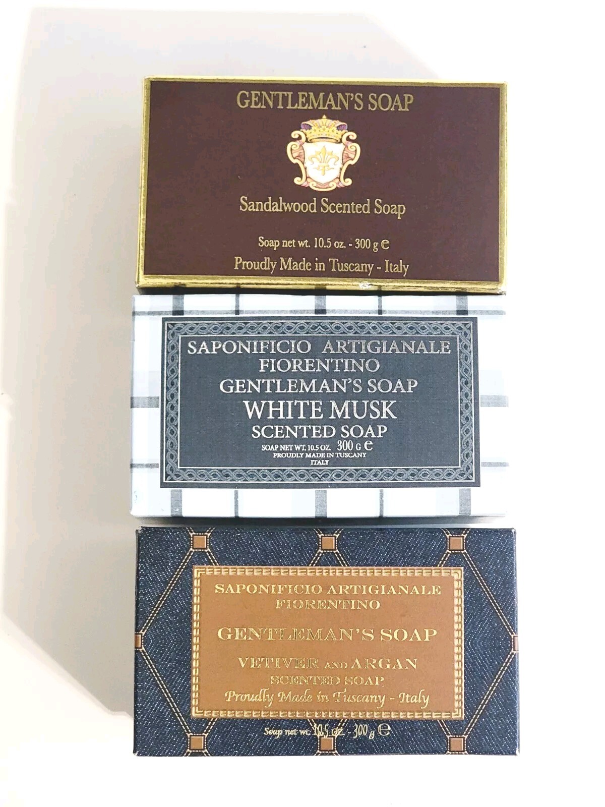 3-Pack Gentlemans Soap Saponificio~White Musk, Sandlewood, Argan Bar Soap 10.5oz