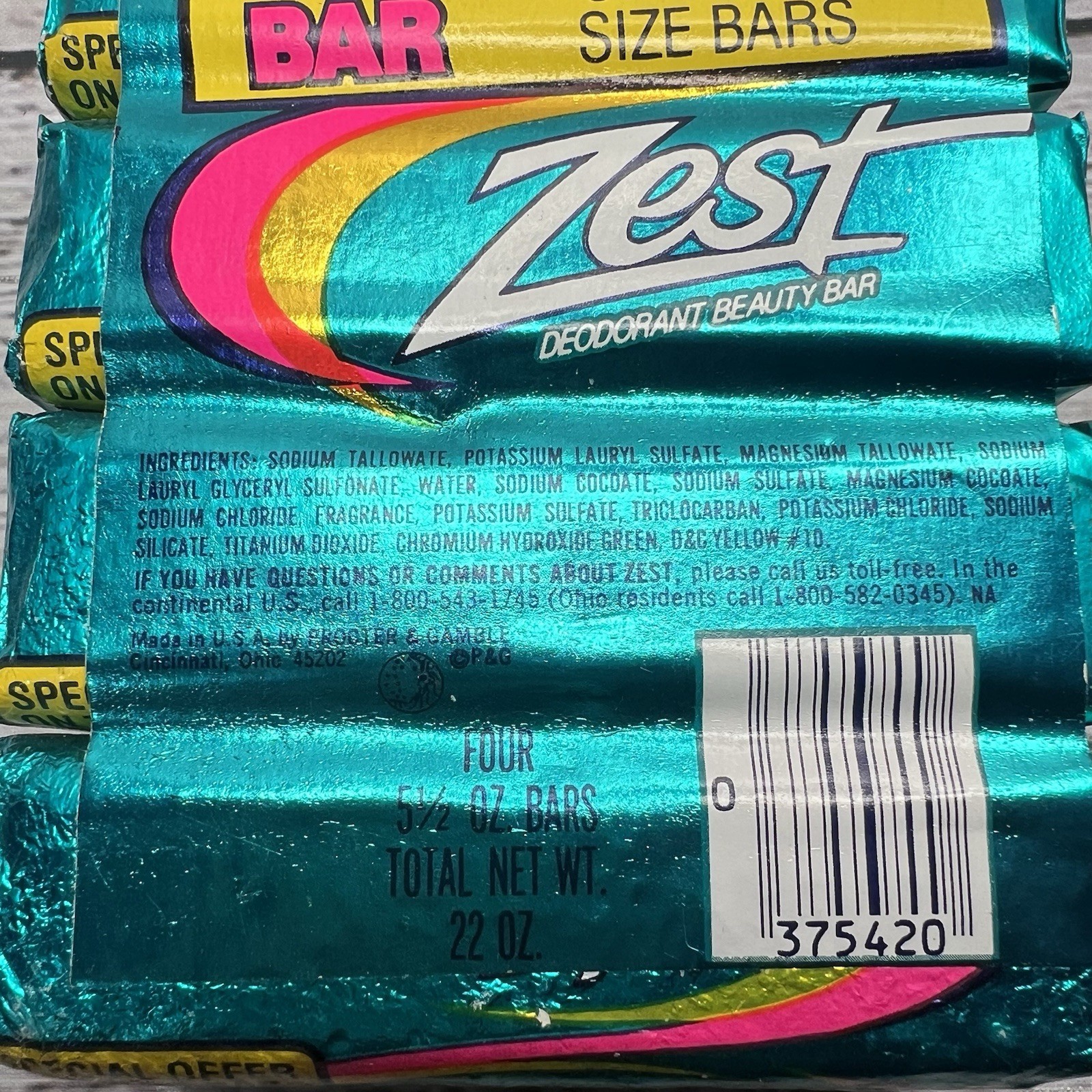 4x Vintage Zest Deodorant Beauty Bar Aqua Foil Wrapper 80s Movie Prop 5.5oz