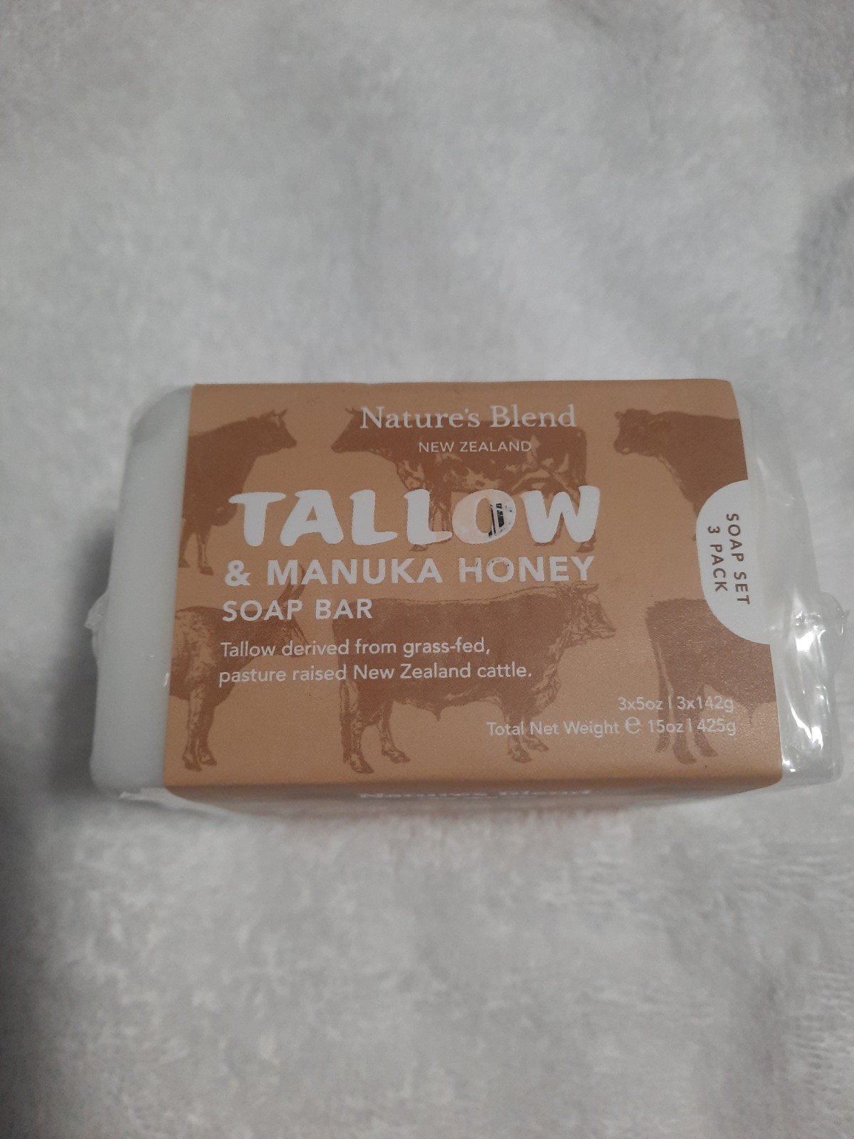 NATURE’S BLEND New Zealand Tallow & Manuka Honey Soap Set 3 Bars 15 Oz 425g