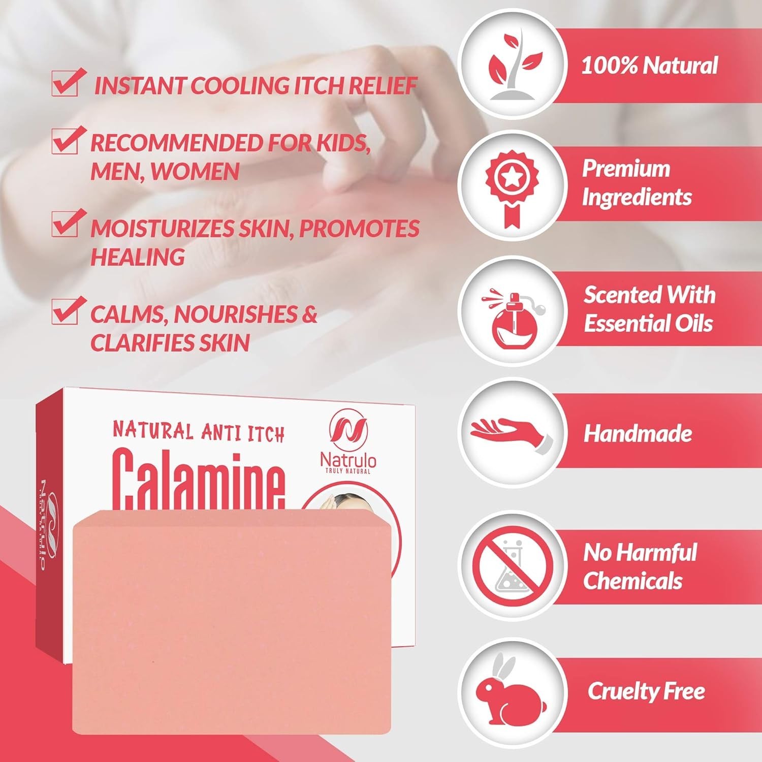 Natural Fast Acting Itch Relief Soap Bar – Calming Calamine Soap for Itchy Sk…