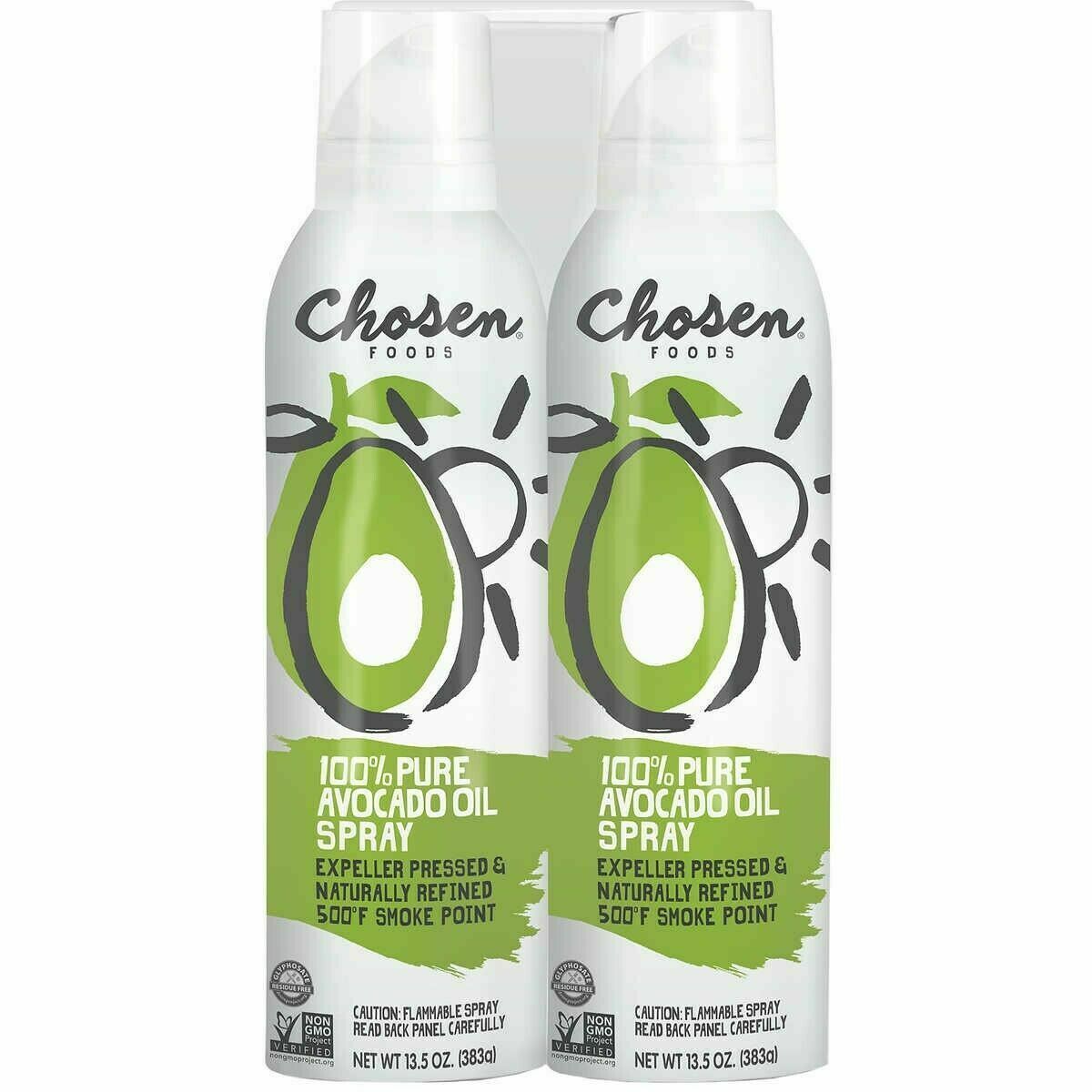2 Pk Chosen Foods 100% Pure Avocado Oil Spray, Cooking, Dressing, 13.5 oz, Each