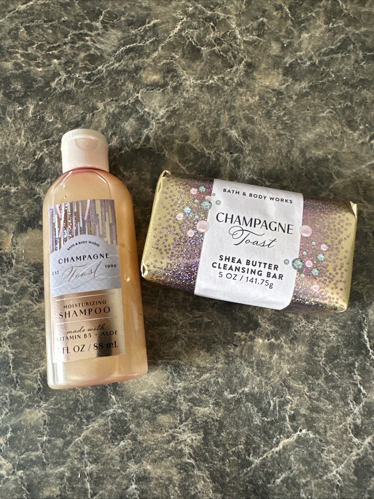BATH & BODY WORKS SHEA BUTTER CLEANSING BAR AND Shampoo 3 Oz CHAMPAGNE TOAST