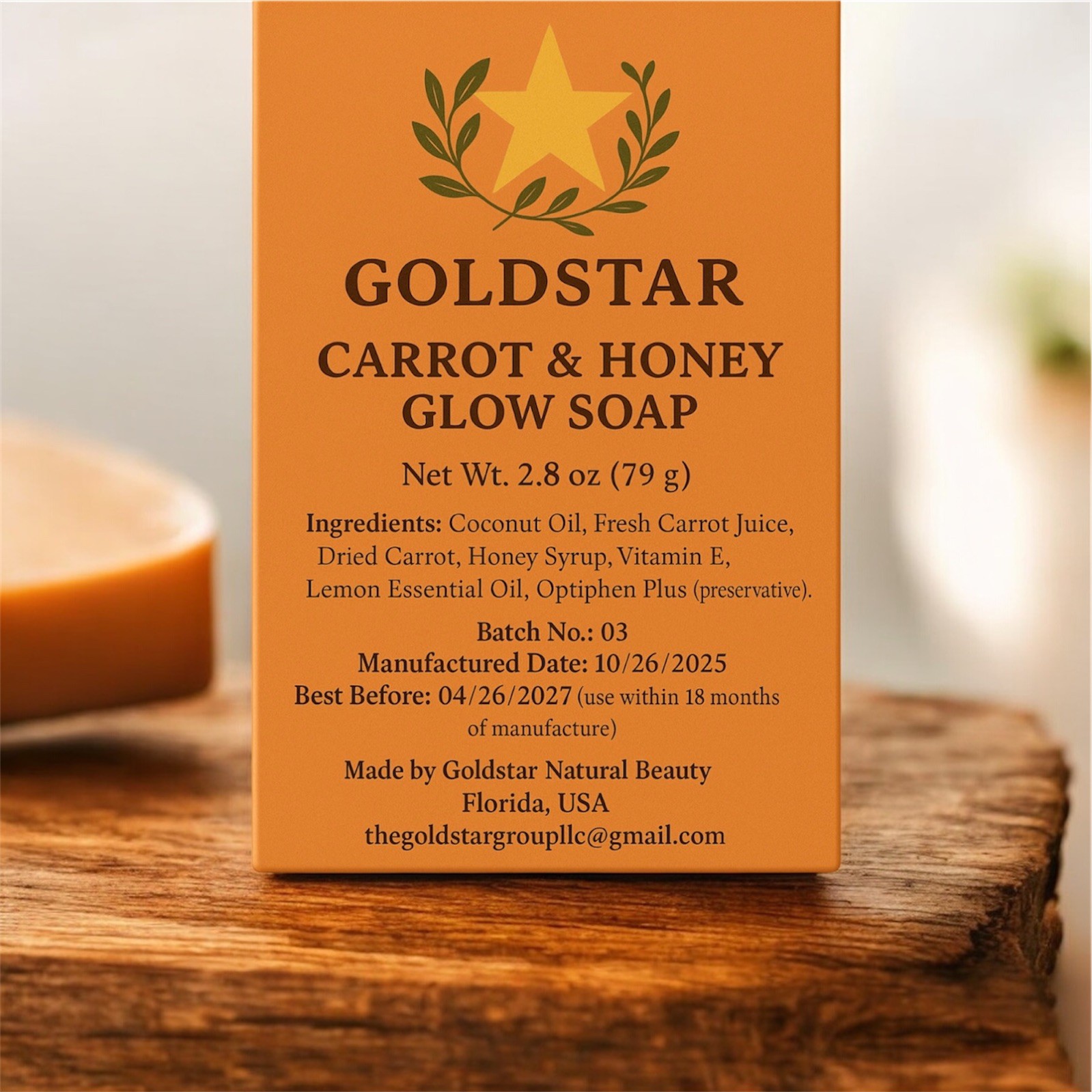 Carrot & Honey Glow Soap. Handcraft carrot soap ,Lemon Essentiel oil 3oz .
