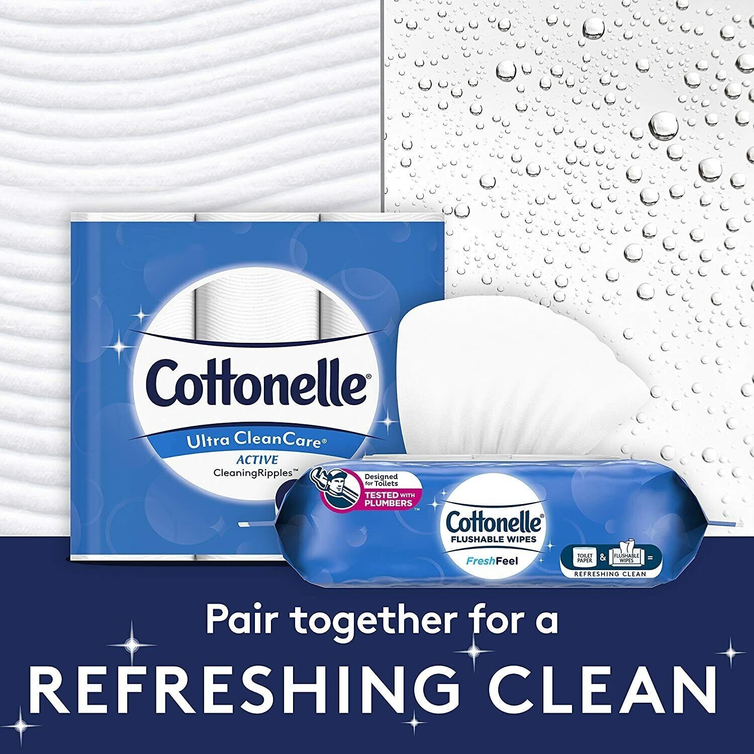 Cottonelle FreshFeel Flushable Wet Wipes for Adults and Kids, 8 Flip-Top Packs,