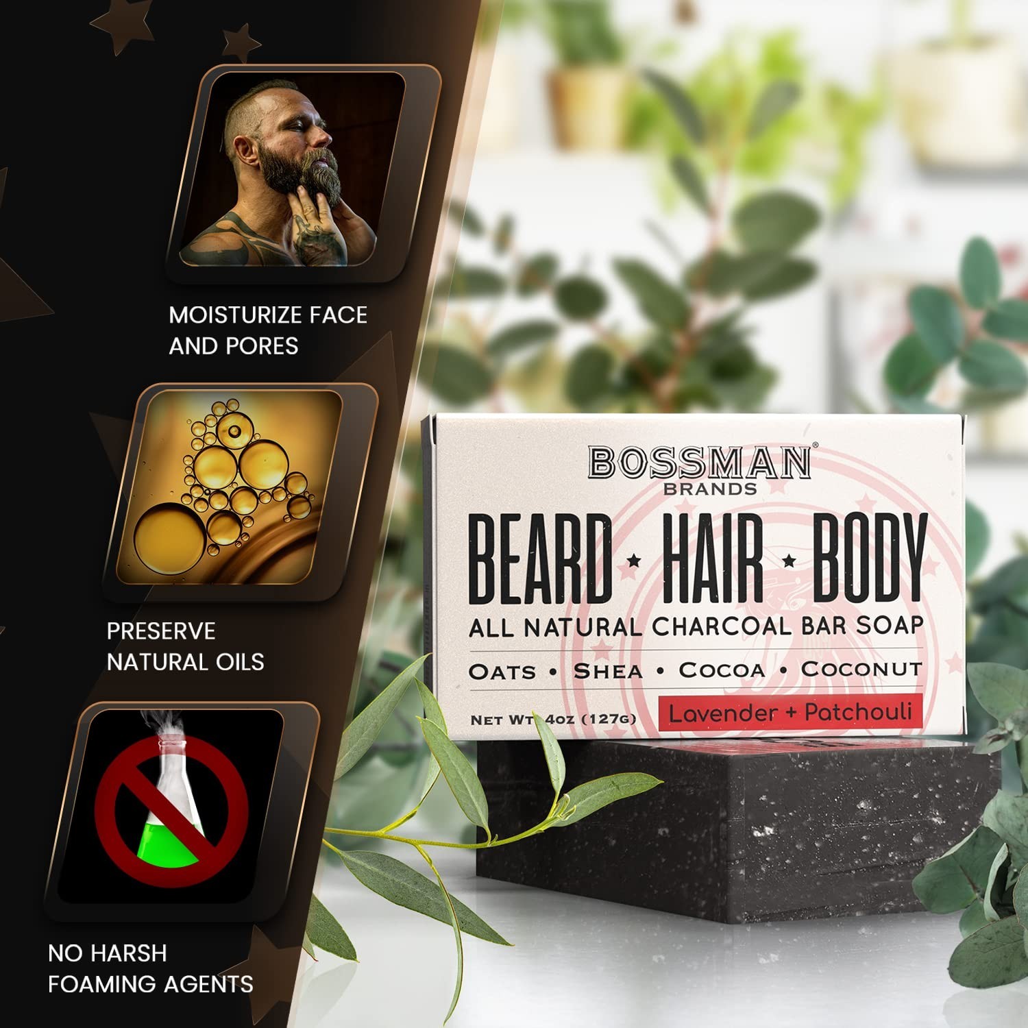 Men’s 4-in-1 Bar Soap – Luxurious Beard Wash, Shampoo & Body Conditioner