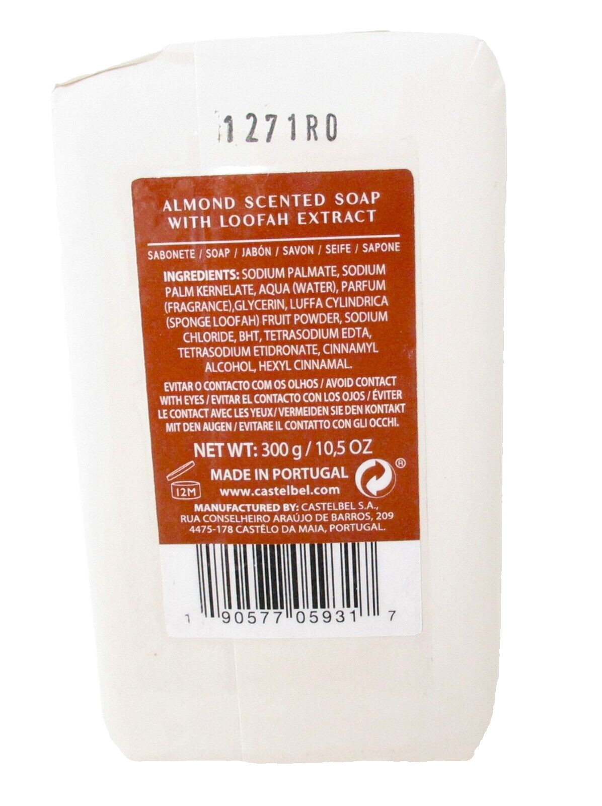 Castelbel Luxury Bath Bar Soap Exfoliating Loofah Extract Almond Scented 10.5oz