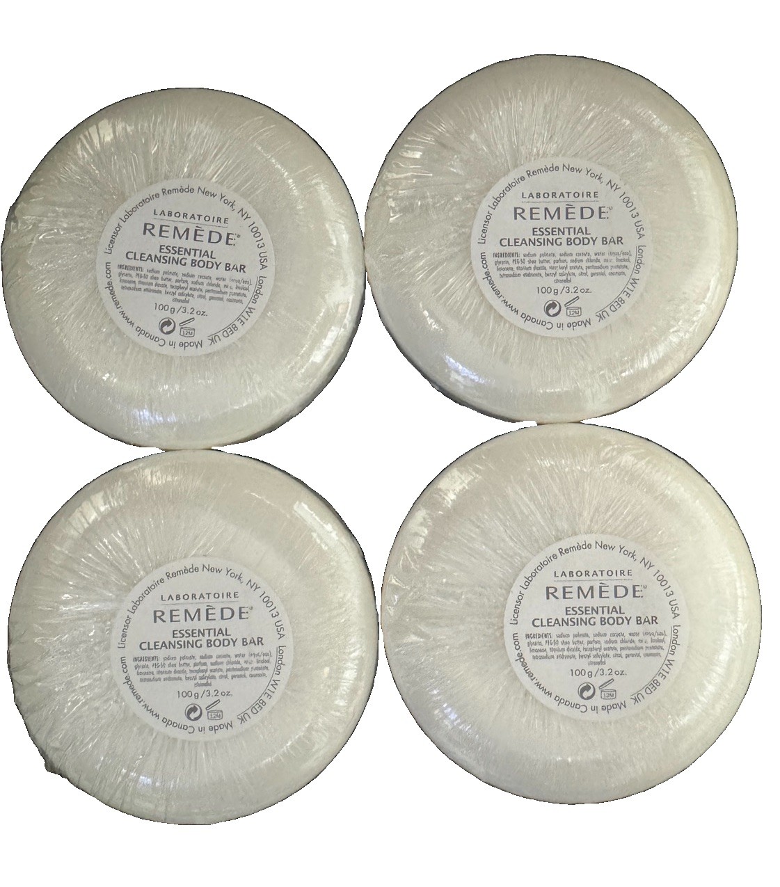 4 PACK Laboratoire Remede Body Bar Soap 100g 3.2oz Individually Wrapped