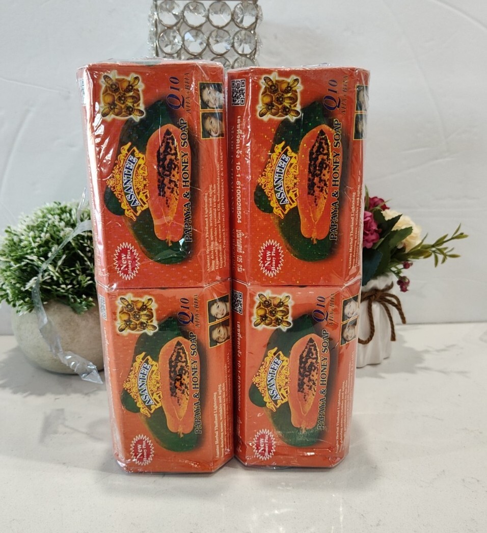 12 Bars Asantee Thai Herbal Papaya Honey Soap Wt Q10 AHA BHA Skin Whitenin 125g