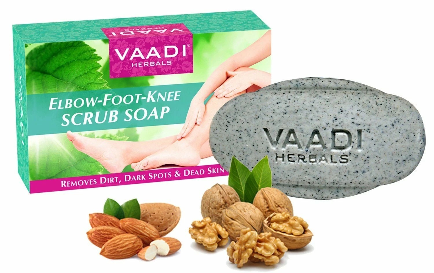 Vaadi Herbals Elbow Foot Knee Scrub Soap with Almond and Walnut Scrub, 75 gm