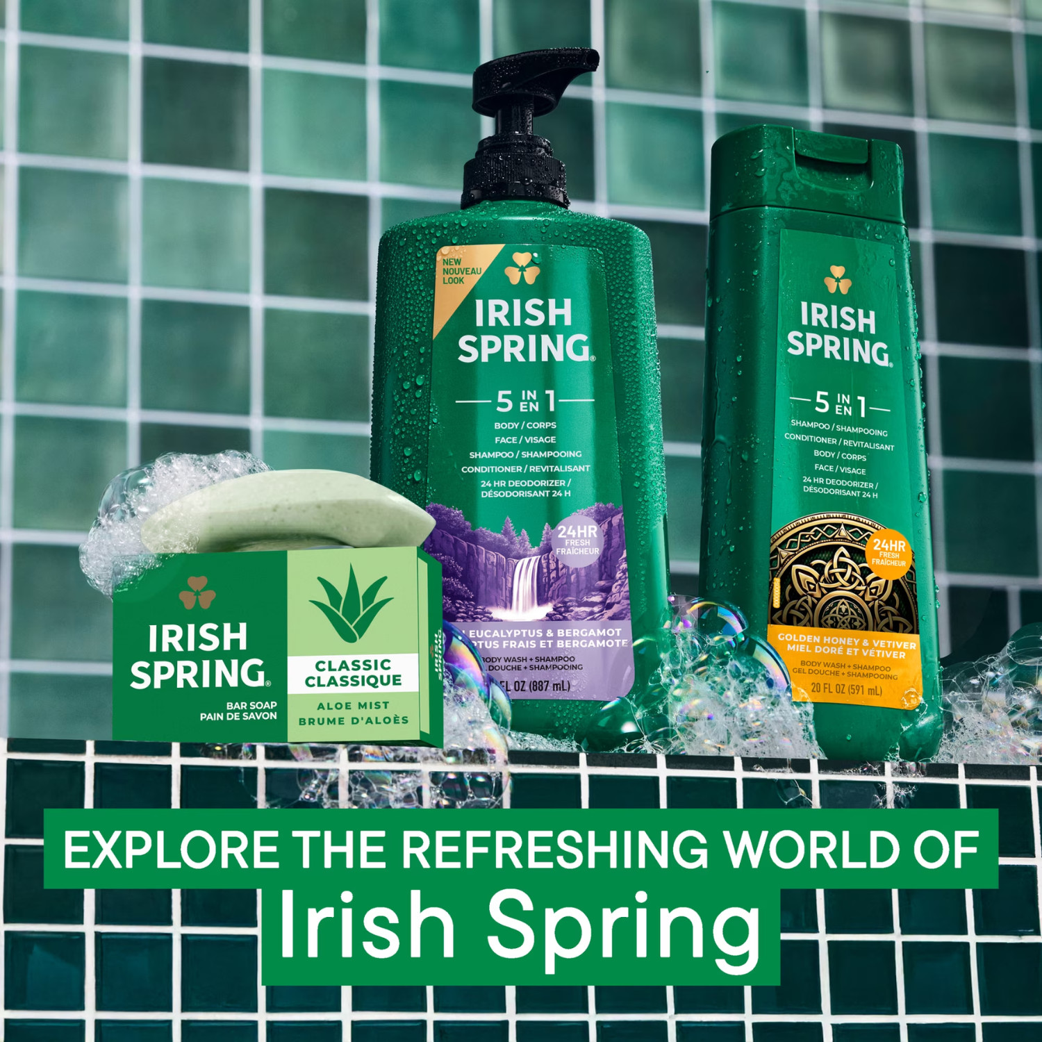 (8 Pack) Irish Spring Aloe Mist Deodorant Bar Soap for Men 12H Fresh, 3.7 oz Bar