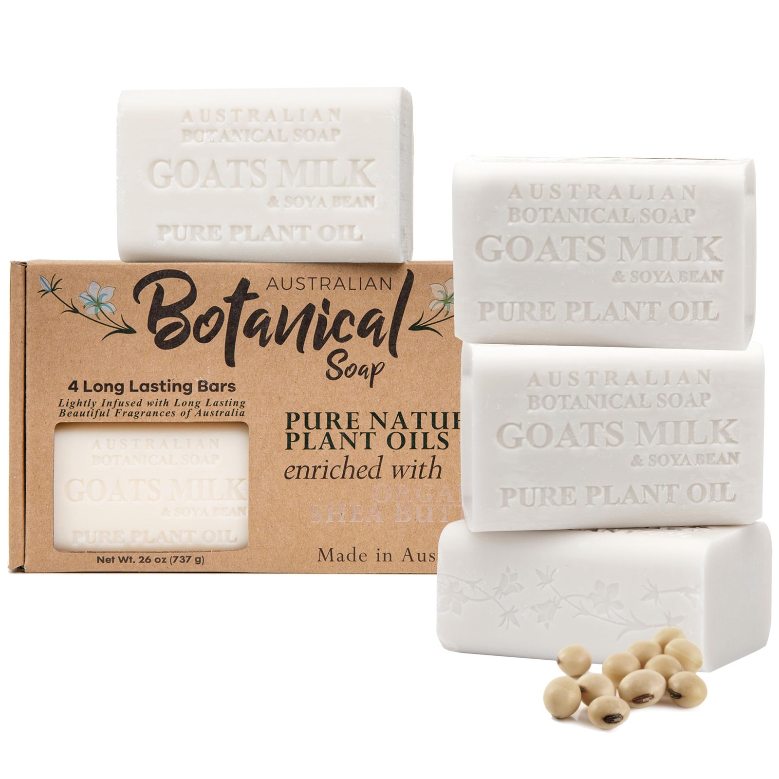 Australian Botanical Soap 6.5 OZ Pack of 4, Goat Milk Ounce (Pack 4)