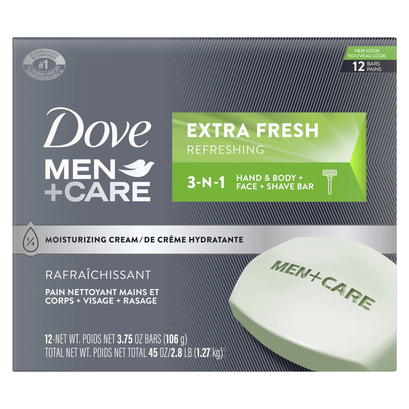 Dove Men+Care 3-in-1 Body Face Shave Bar Extra Fresh 3.75oz 12-Pack