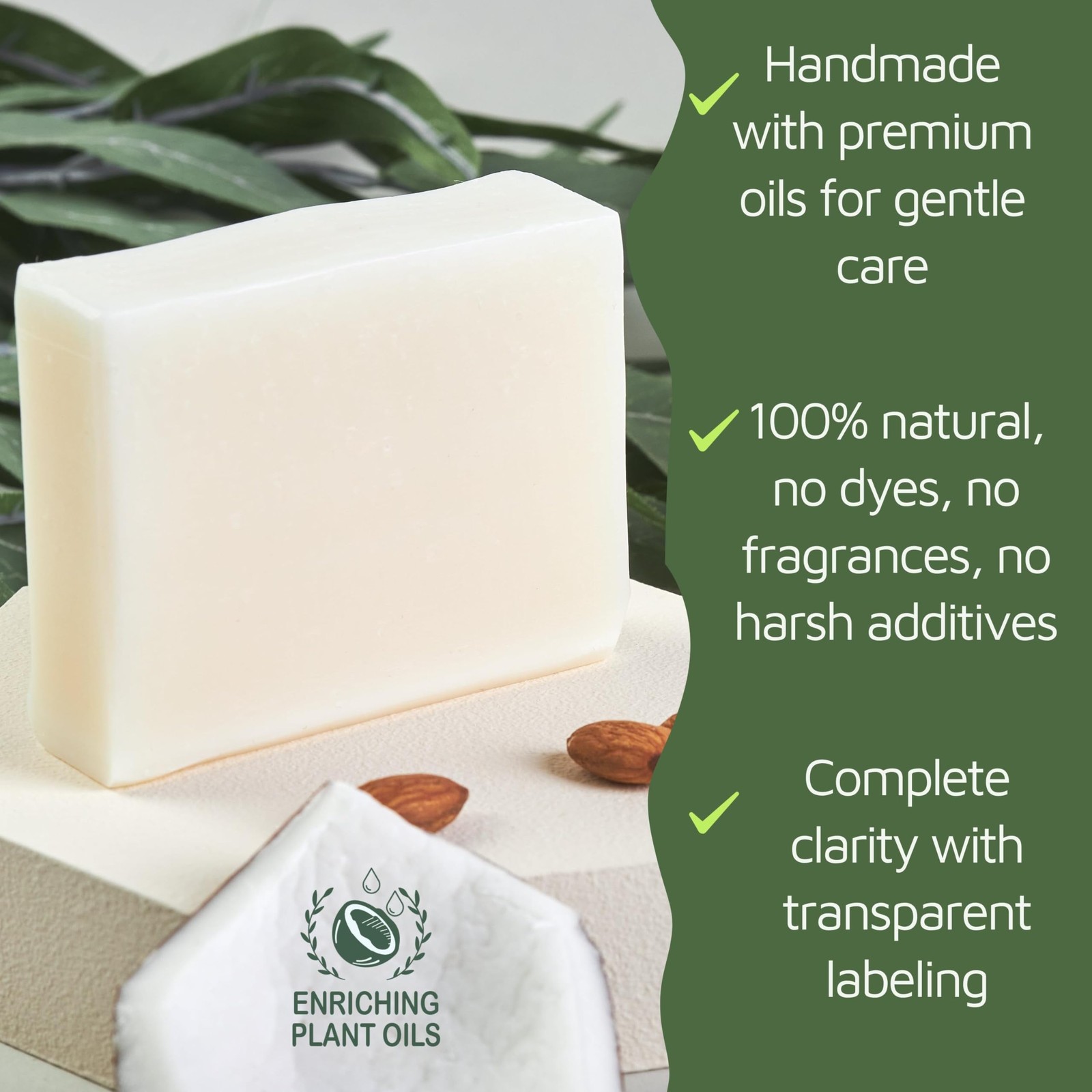 All Natural Unscented Bar Soap for Sensitive Skin 4 oz Vegan Handmade