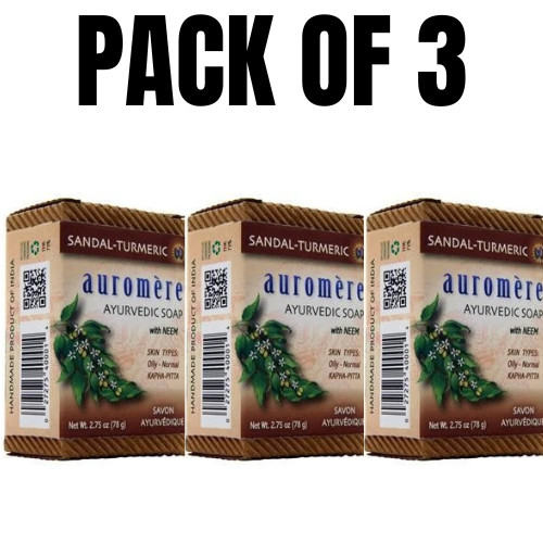 Auromere Ayurvedic Soap with Neem – Sandal & Turmeric – 2.75 oz (Pack of 3)