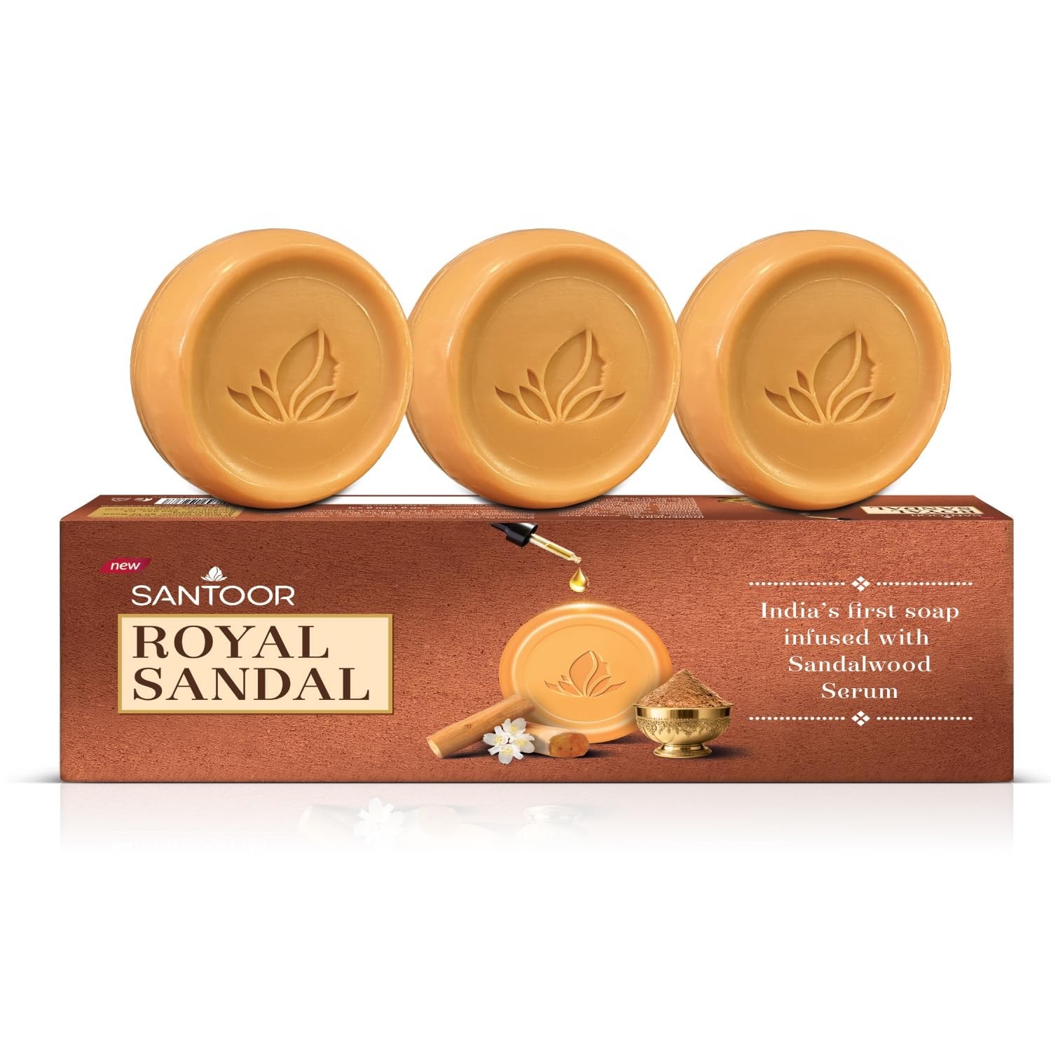 Santoor Royal Sandal Soap | Infused with Sandalwood Serum | 150g x 3 Soaps