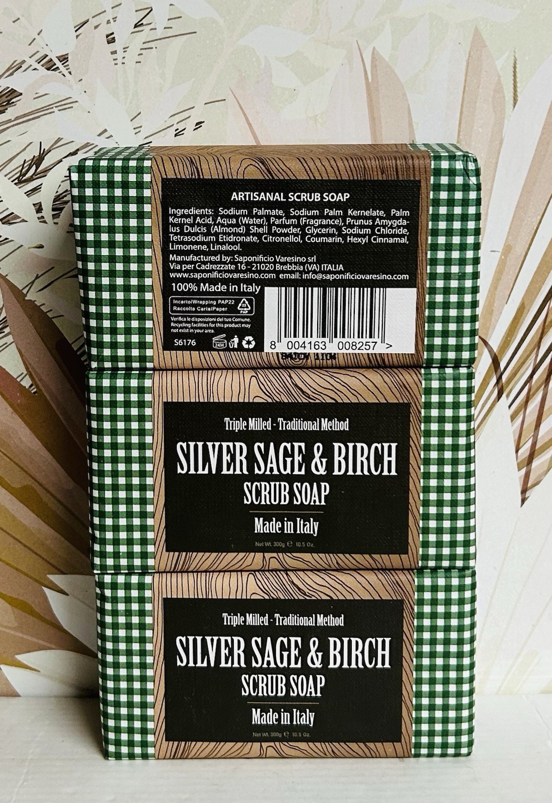 3-Pack Saponificio ~ Silver Sage & Birch Scrub Bar Soap 10.5 oz Each