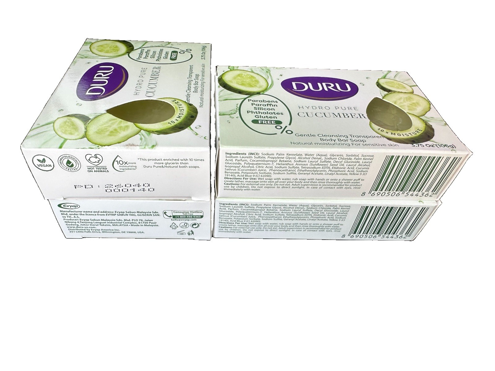 4 Pack Duru Hydro Pure Cucumber Transparent Body Bar Soap 3.75 oz Sensitive Skin
