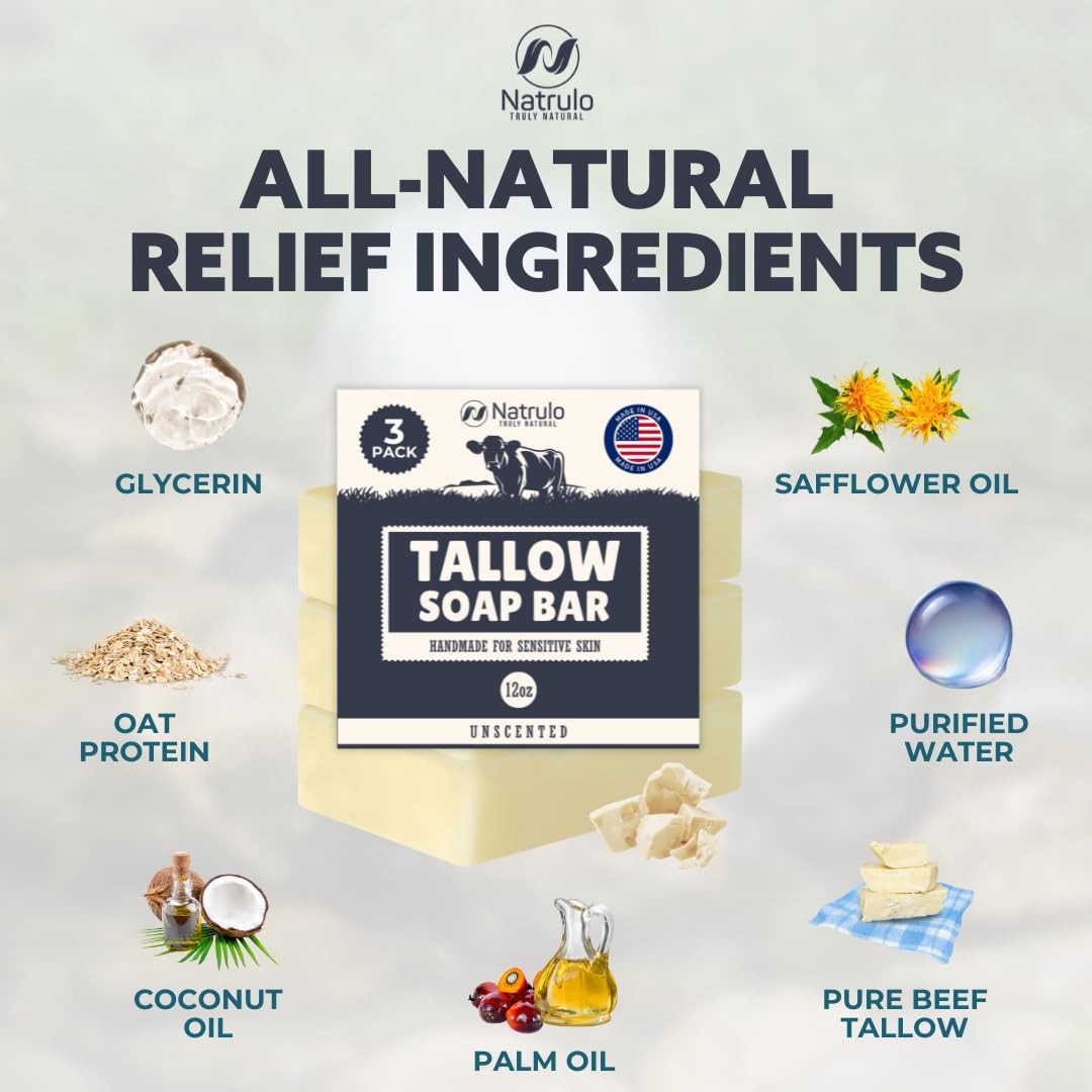 Beef Tallow Soap Bar – All Natural Grass Fed 4 Ounce (Pack of 3)