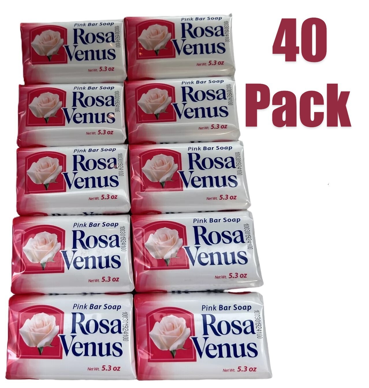 (Pack of 40) Rosa Venus Pink Bar Soap, 5.3 oz White Pink Jabon Baño Rosa Venus